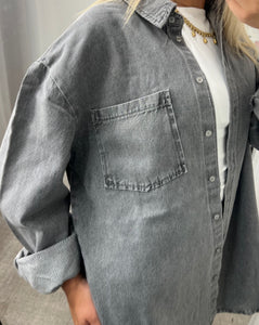 PIECES - MAISIE LS DENIM SHIRT - GREY DENIM