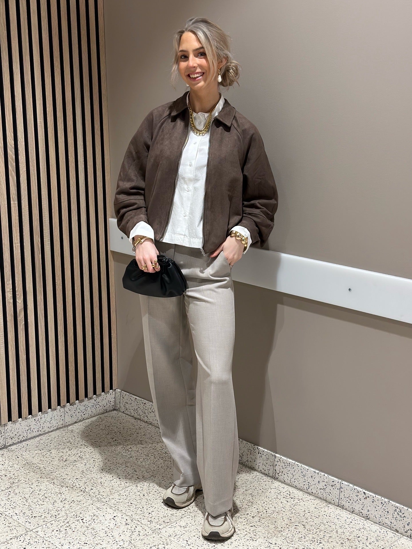 SELECTED FEMME - RITA MW WIDE PANT - ISLAND FOSSIL/MELANGE
