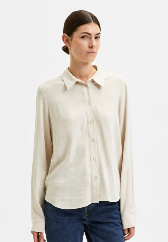 SELECTED FEMME - VIVA LS SUN SHIRT - SANDSHELL