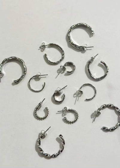 PIECES - OLILA 6-PACK EARRINGS - SILVER