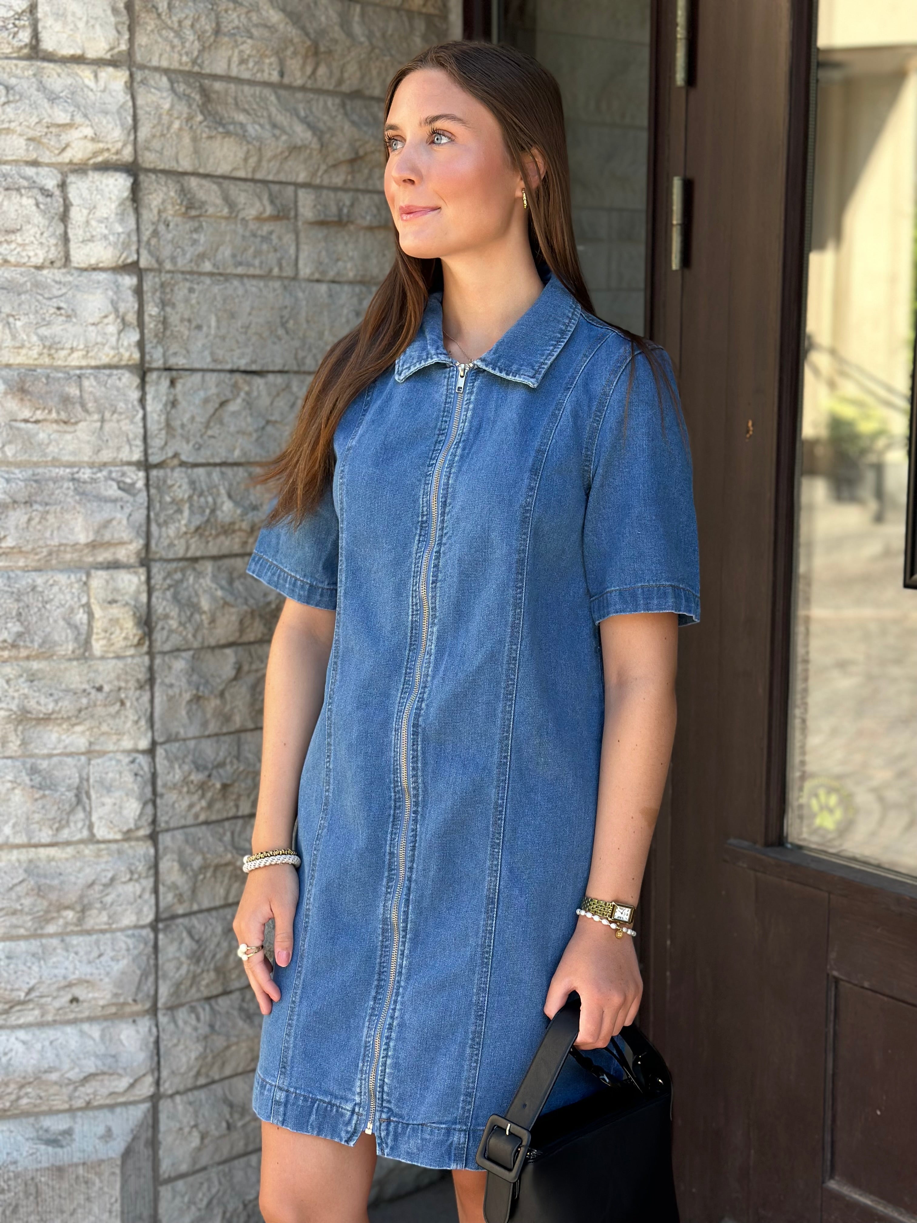 ONLY - ROSENHEIM ZIP DRESS - LIGHT MEDIUM BLUE DENIM