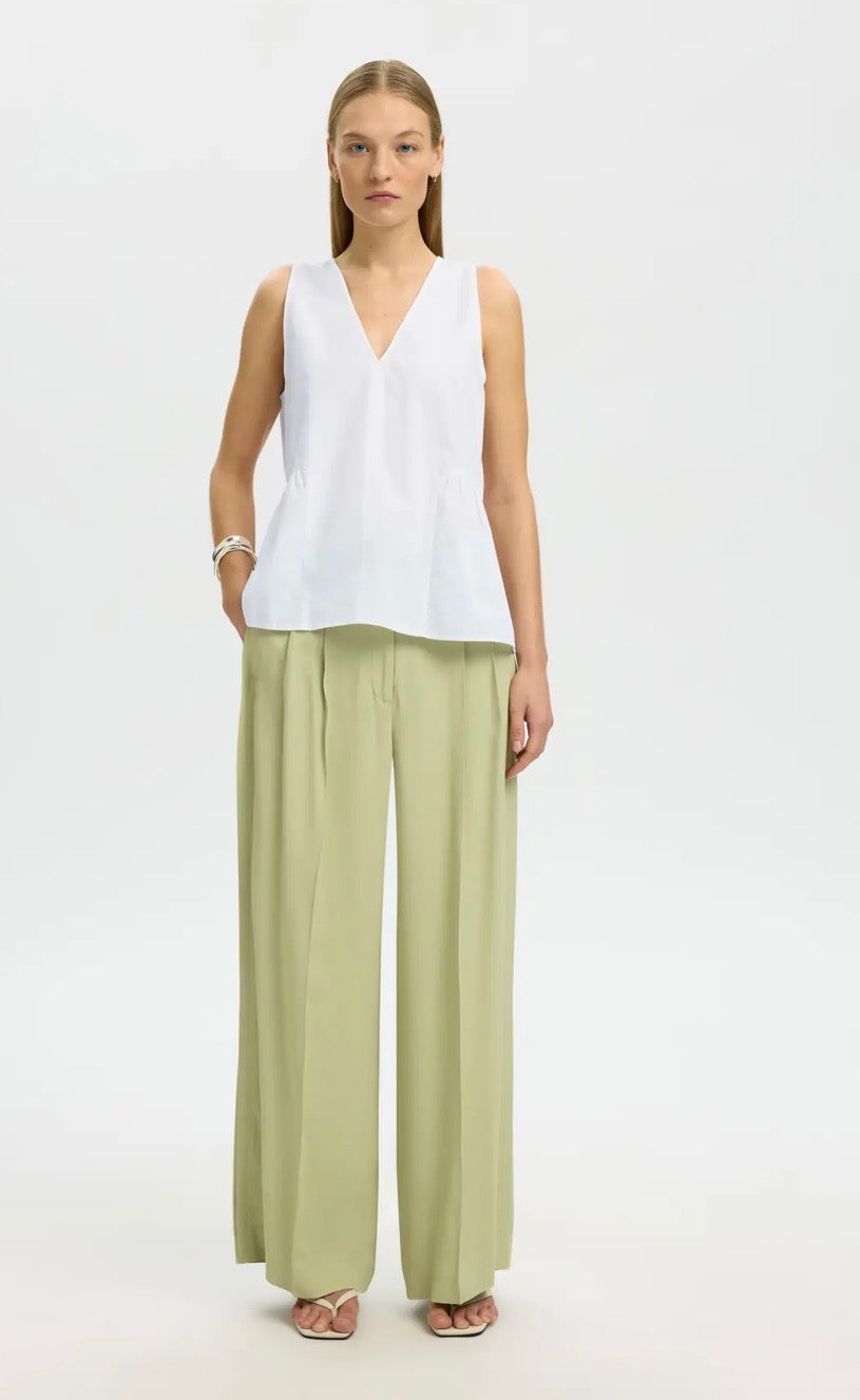 SELECTED FEMME - BLAIR SL V-NECK PEPLUM TOP - BRIGHT WHITE
