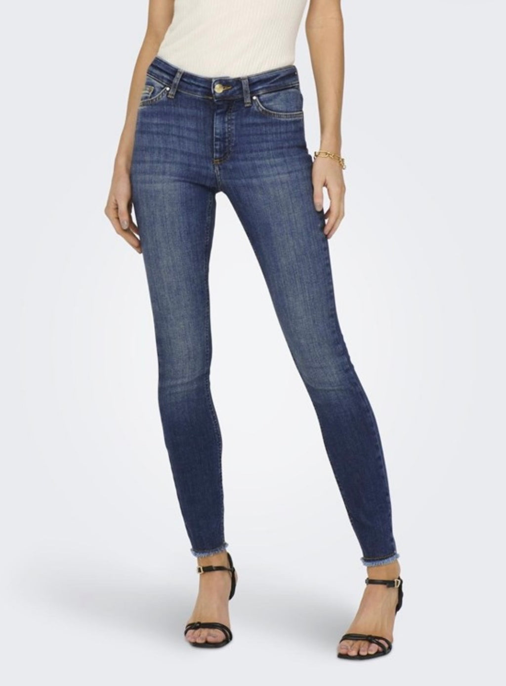 ONLY - BLUSH MID SK ANK RAW - MEDIUM BLUE DENIM