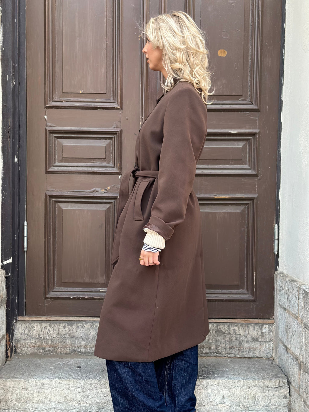 PIECES - AYA LONG COAT - HOT FUDGE