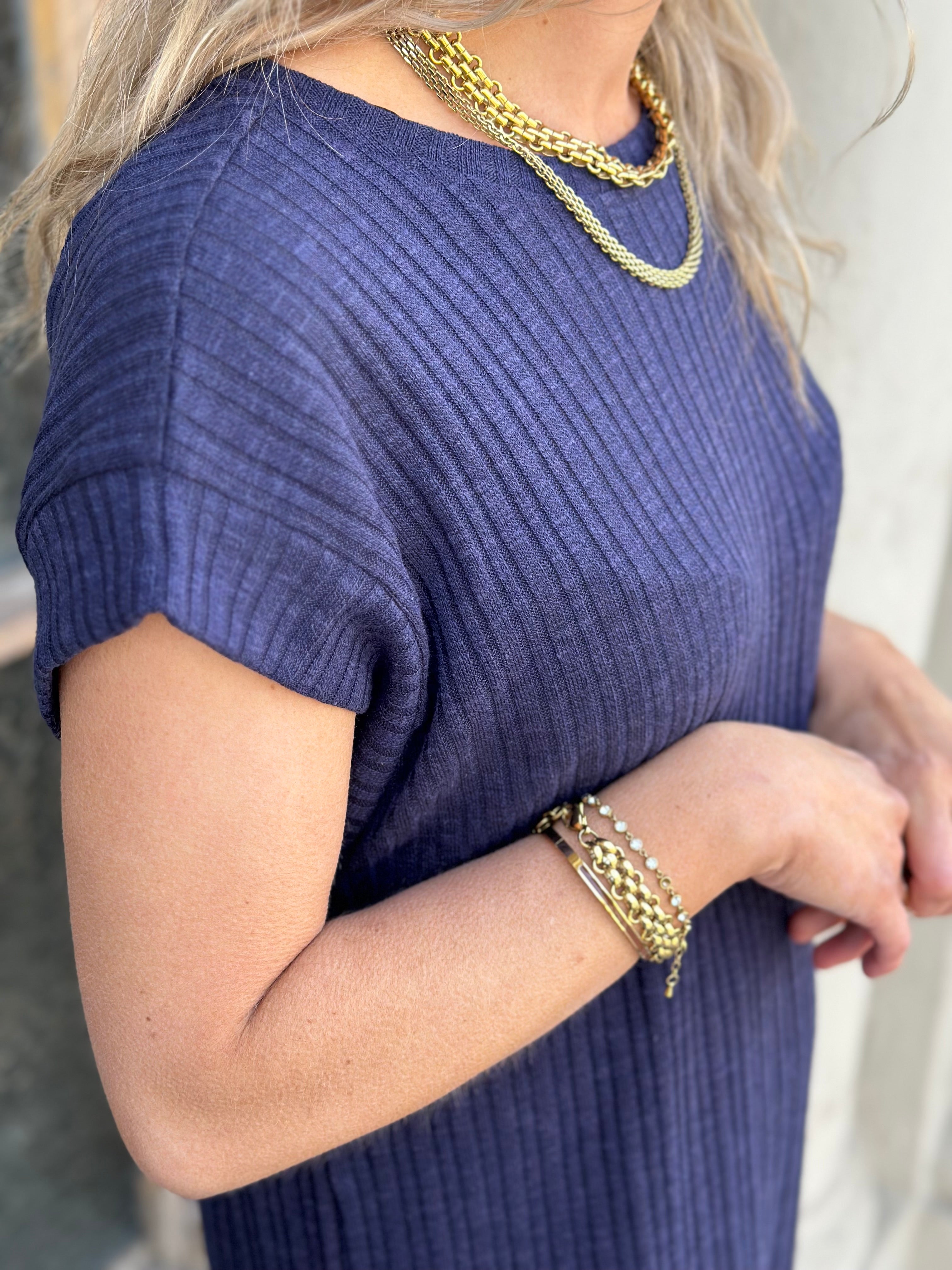 PIECES - LENA SS MIDI DRESS - MARIETIME BLUE
