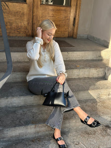 JDY - LETTY LS V-NECK FRILL PULLOVER - EGRET/MELNGE