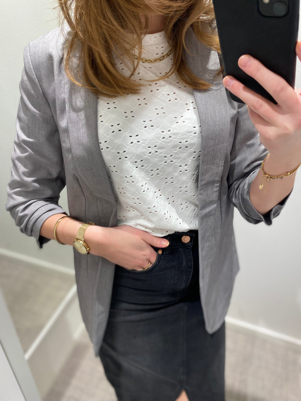 PIECES - BOSELLA 3/4 BLAZER - LIGHT GREY MELANGE