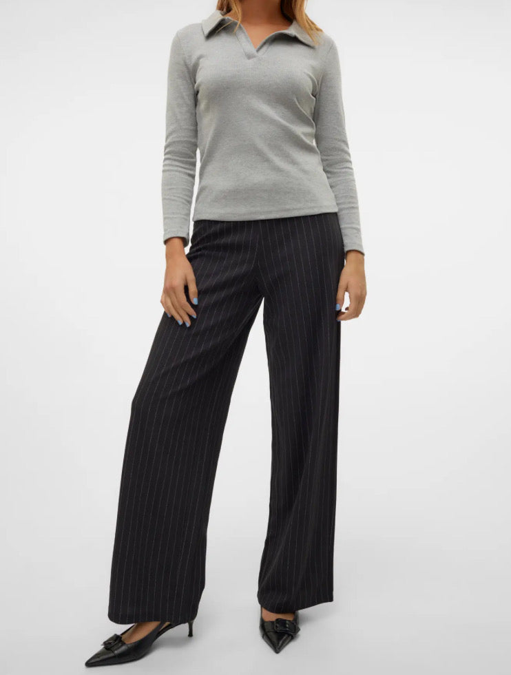 VERO MODA - BERLIN WIDE PANT - OBSIDIAN/OATMEAL