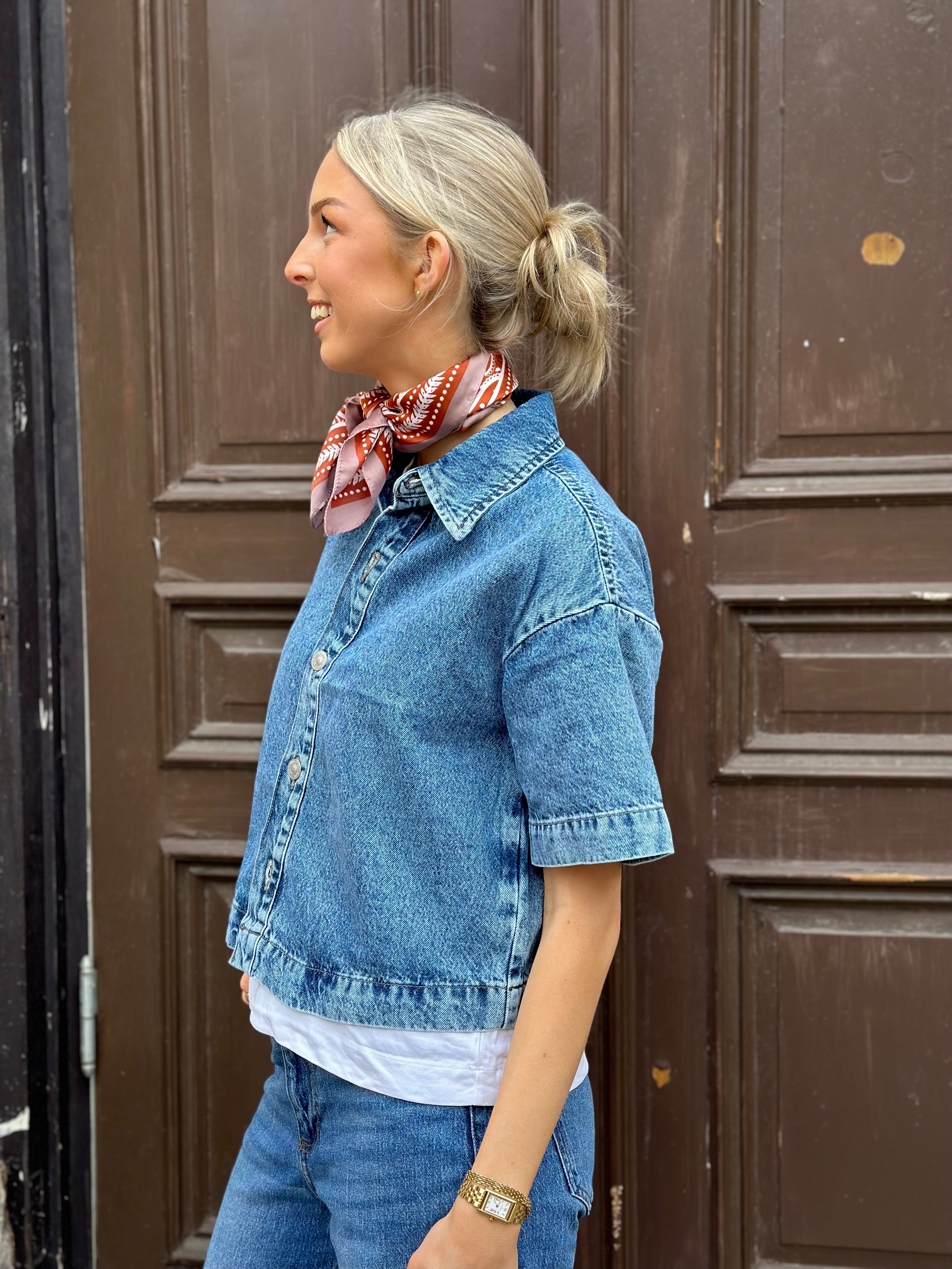 PIECES - SKY SS A-SHAPE DENIM TOP - MEDIUM BLUE DENIM