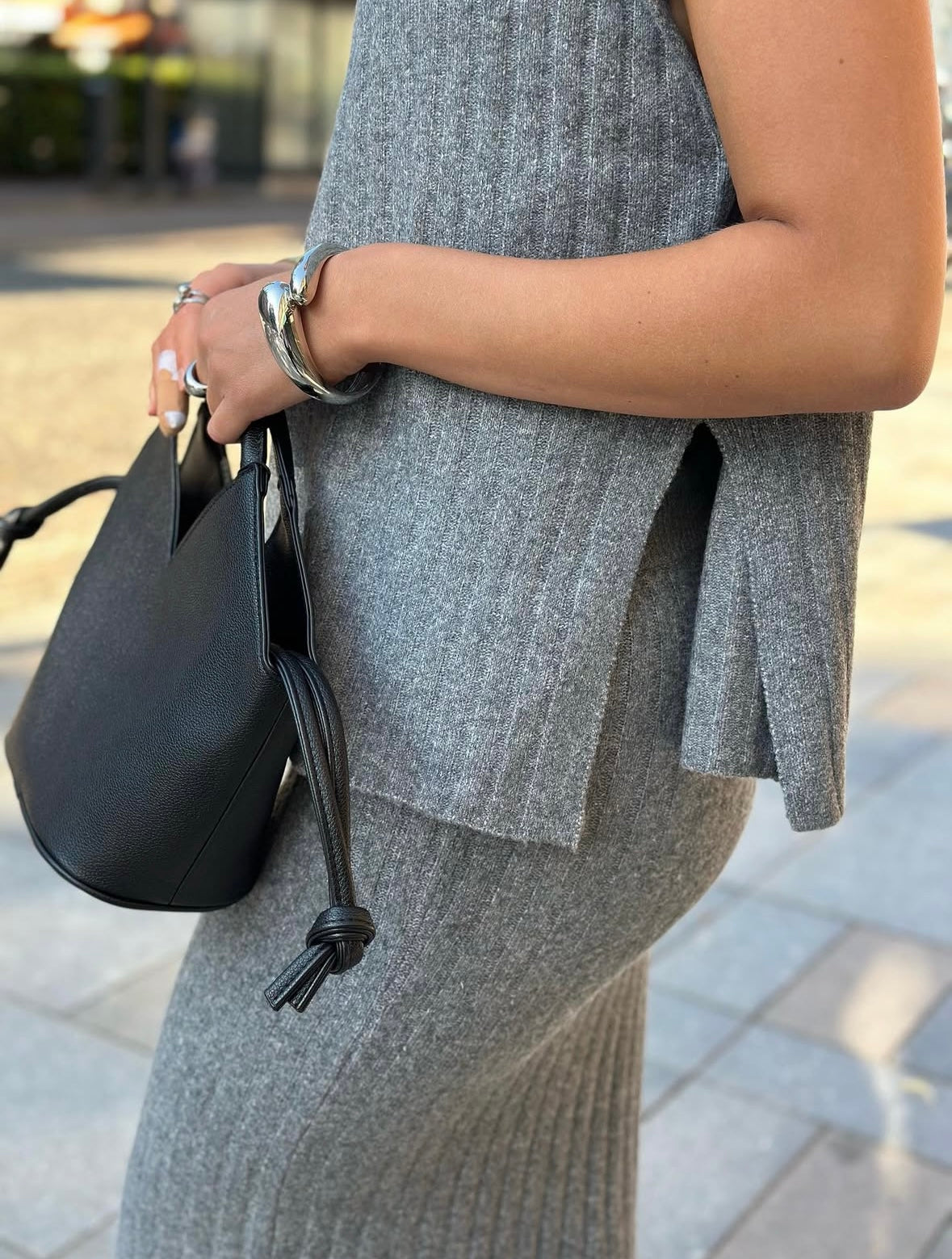 ONLY - JEANETTE LIFE RIB LONG SKIRT - MEDIUM GREY MELANGE