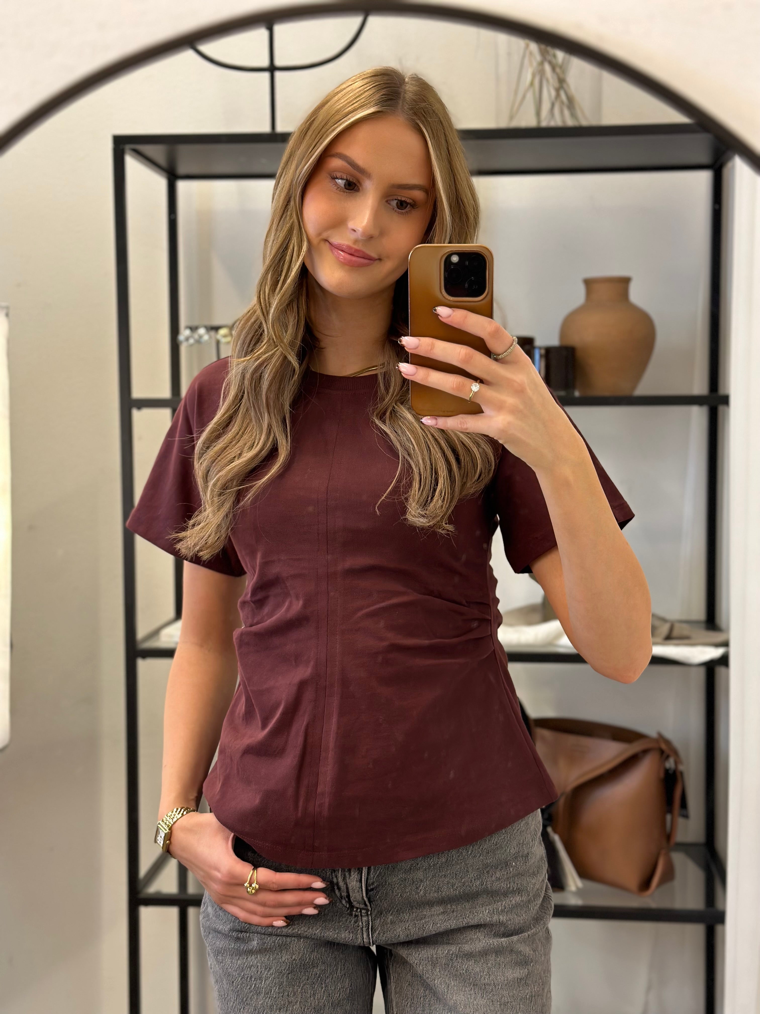 ONLY - MARIE LIFE S/S RUCHING TOP - DECADENT CHOCOLATE