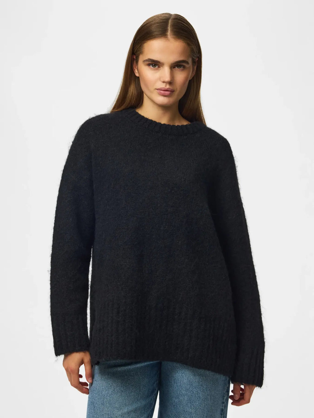 PIECES - TINA L/S O-NECK KNIT - BLACK
