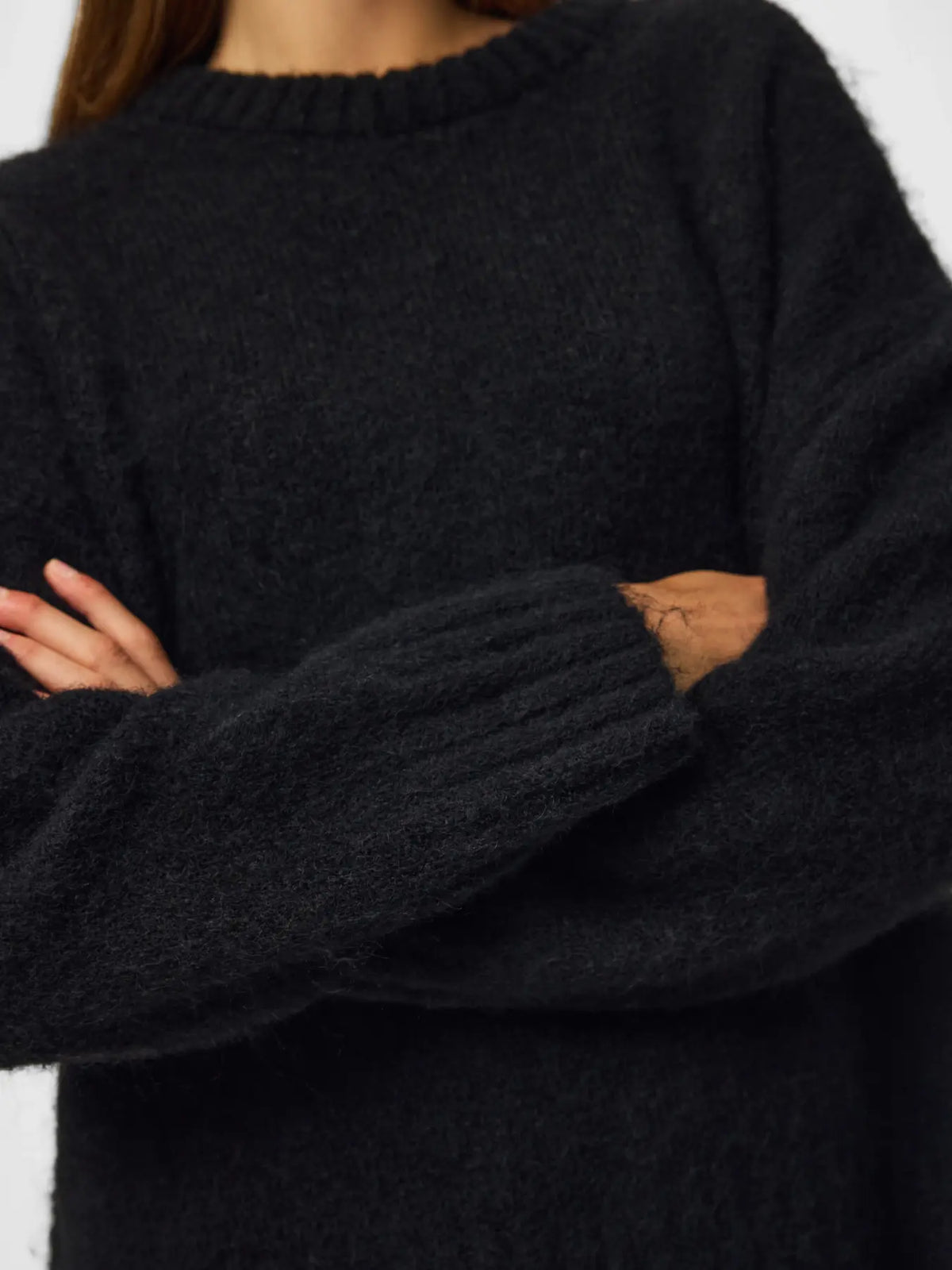 PIECES - TINA L/S O-NECK KNIT - BLACK
