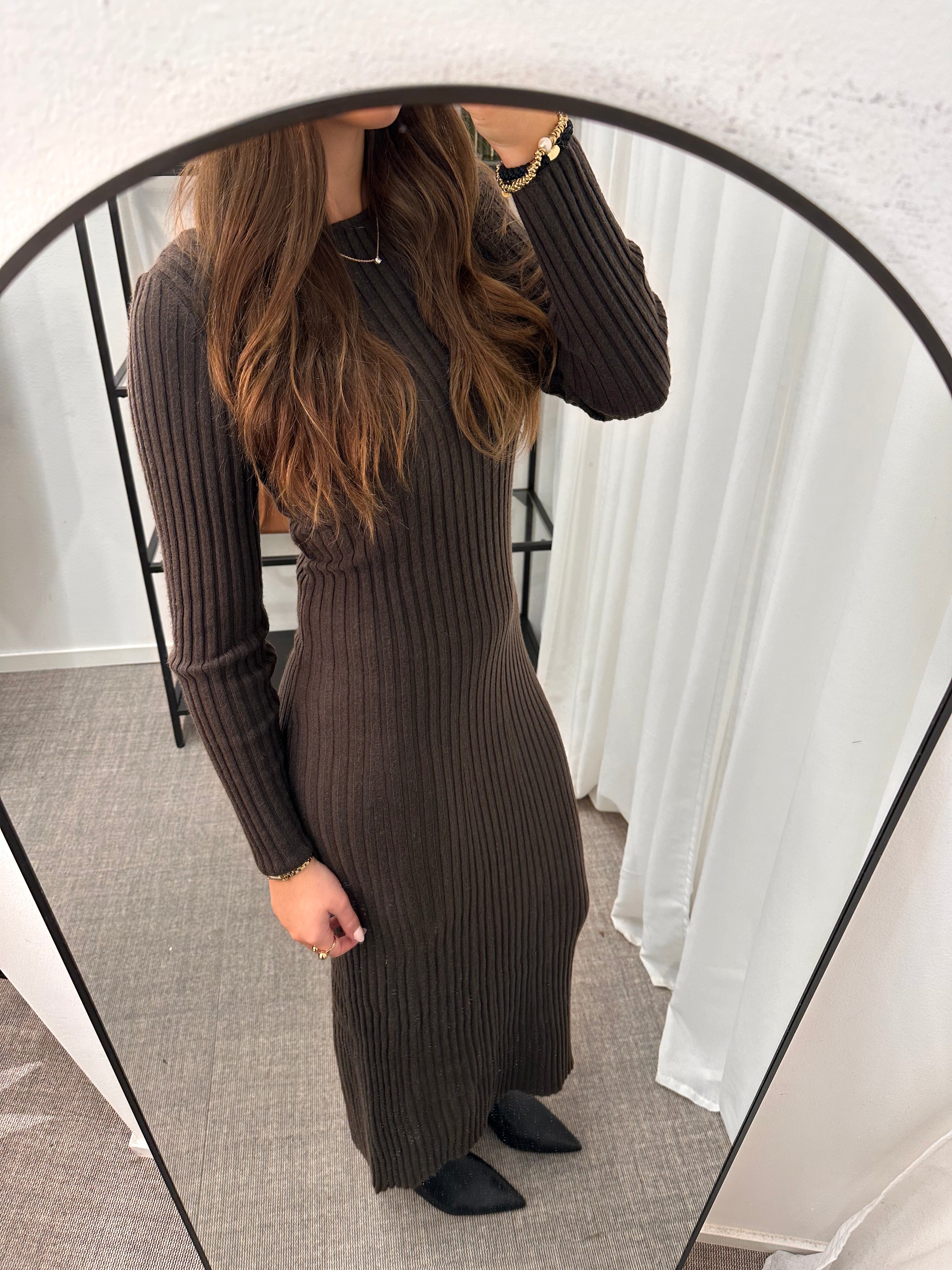 ONLY - ASTA LS O-NECK DRESS - COFFEE BEAN/MELANGE