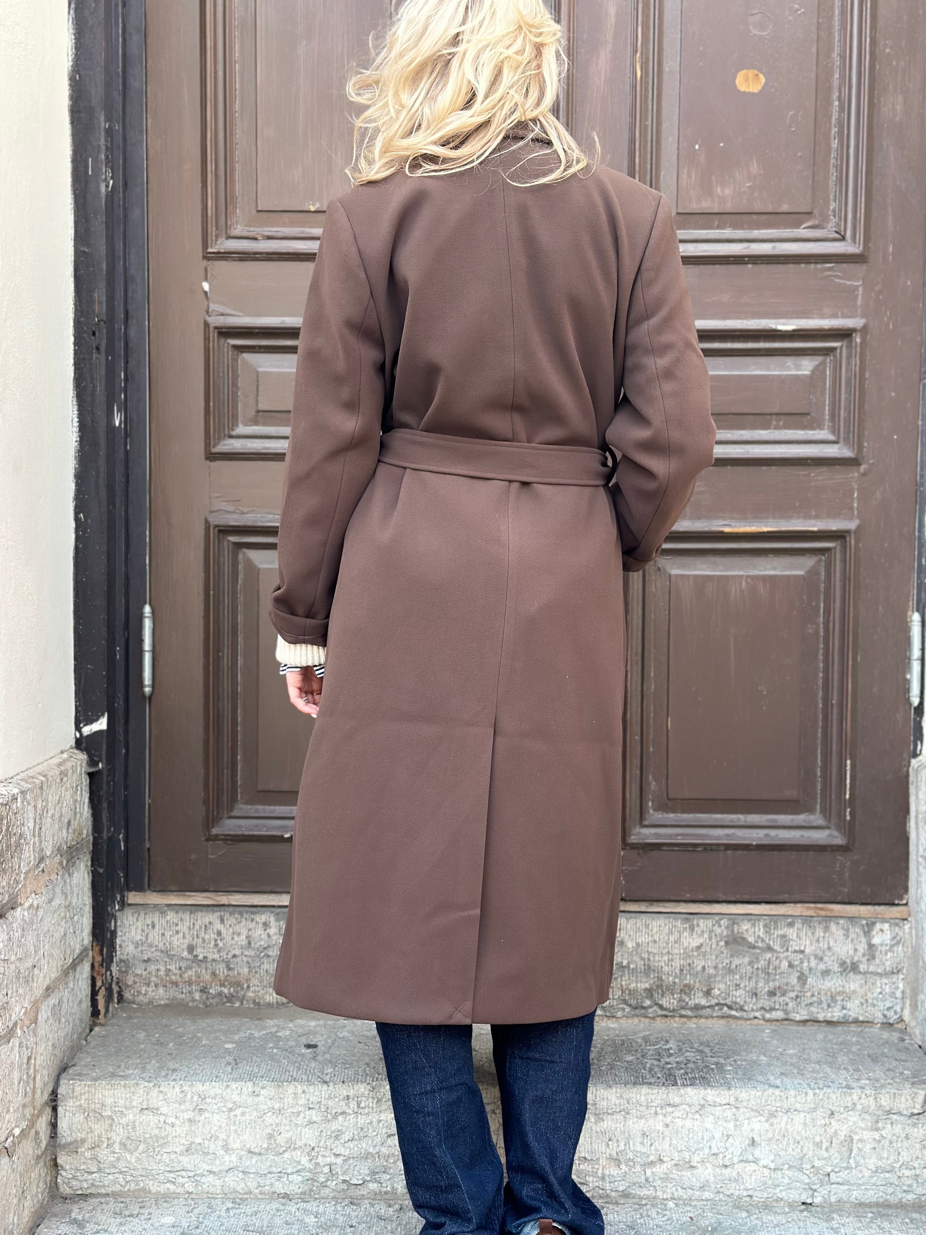 PIECES - AYA LONG COAT - HOT FUDGE