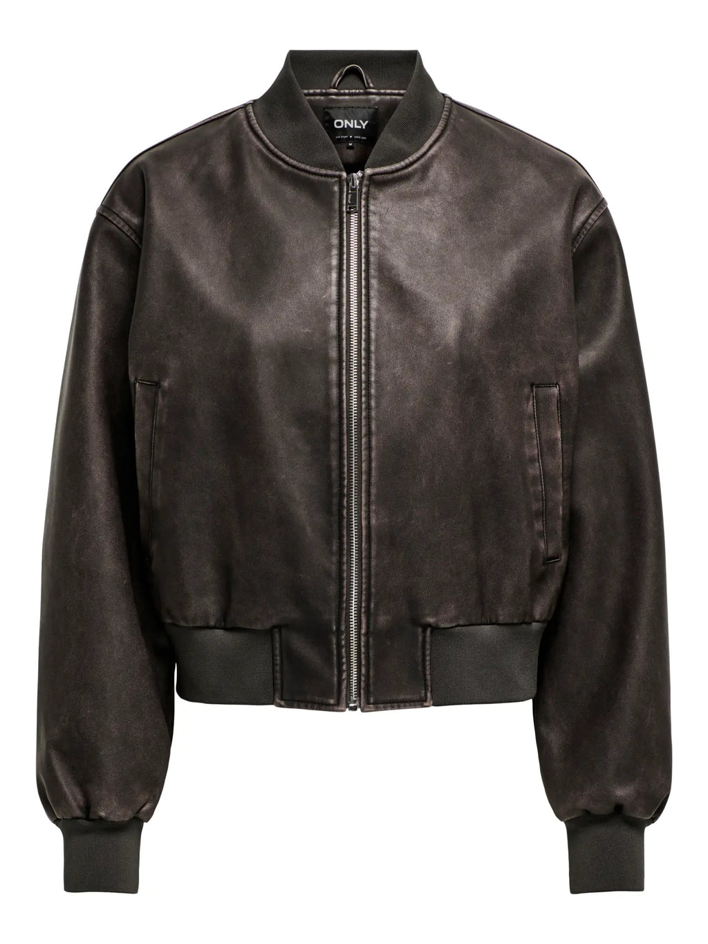 ONLY - JANE FAUX LEATHER WASHED BOMBER JACKET - CHOCOLATE BROWN