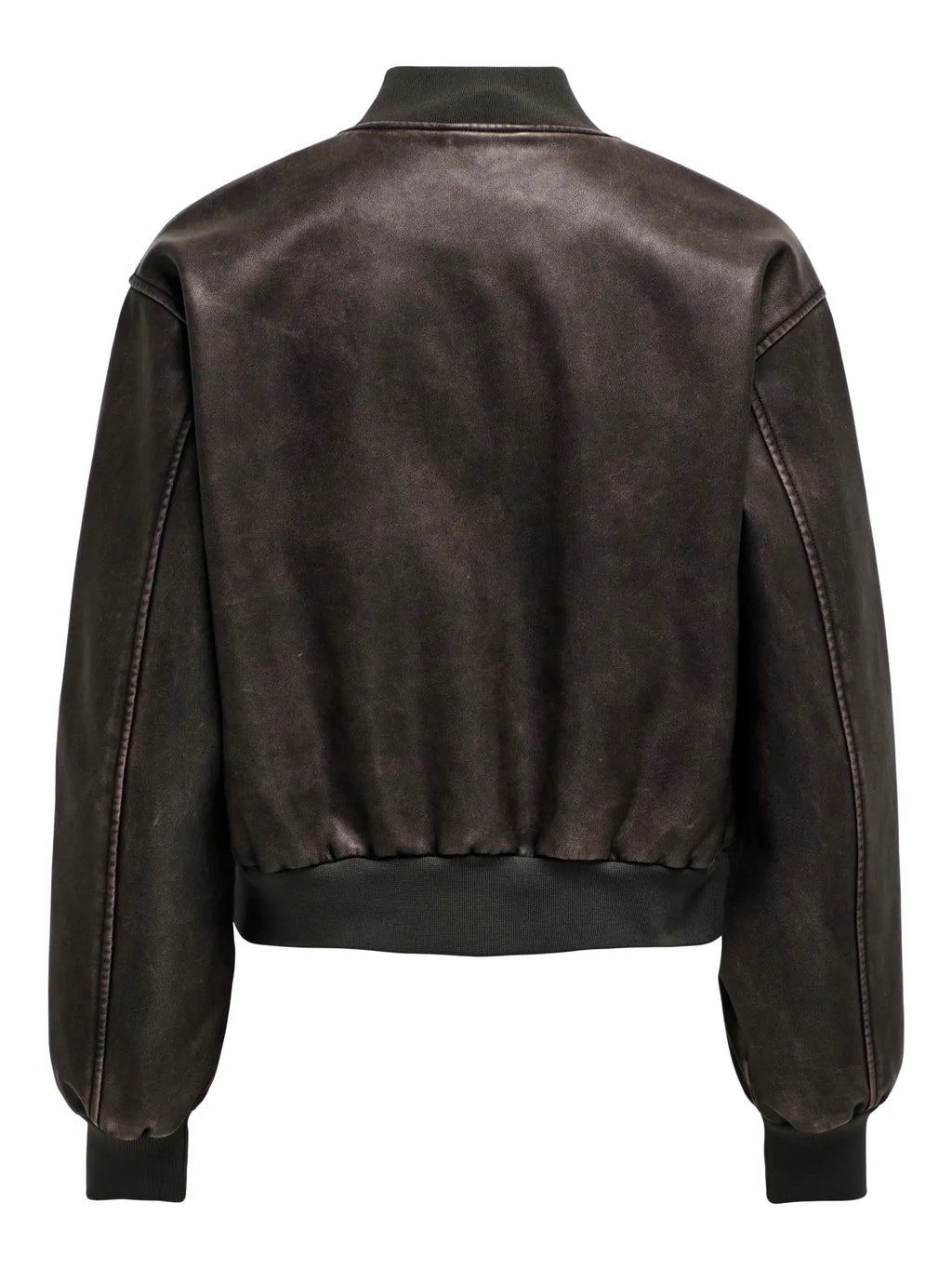 ONLY - JANE FAUX LEATHER WASHED BOMBER JACKET - CHOCOLATE BROWN