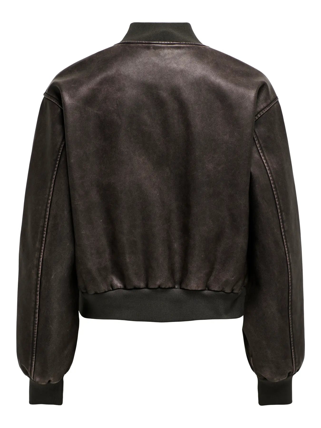 ONLY - JANE FAUX LEATHER WASHED BOMBER JACKET - CHOCOLATE BROWN