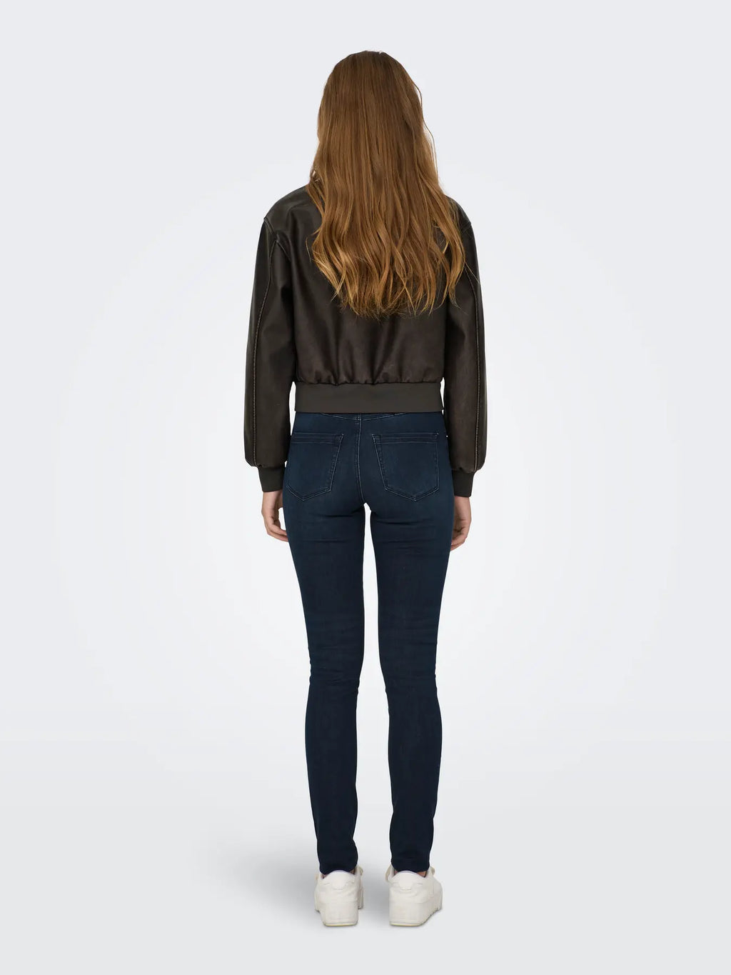 ONLY - JANE FAUX LEATHER WASHED BOMBER JACKET - CHOCOLATE BROWN