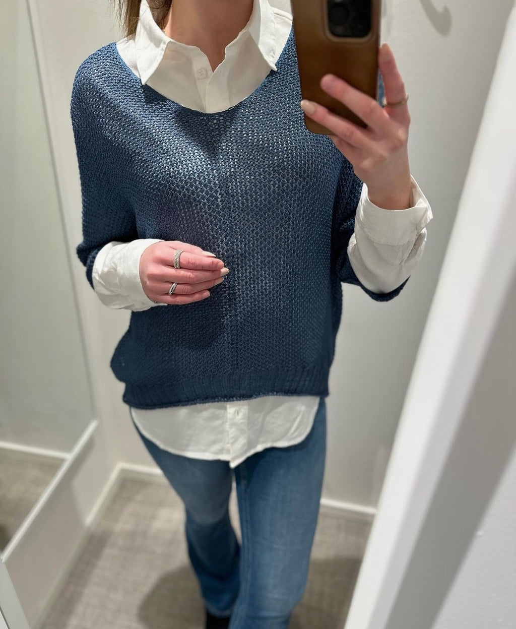 MARTA - STICKAD TRÖJA 7010 - JEANS