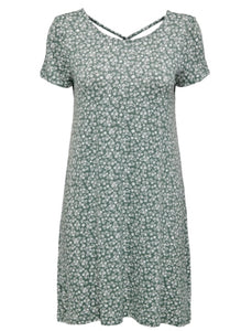 ONLY - BERA BACK LACE UP S/S DRESS - BALSAM GREEN/WHITE FLOW