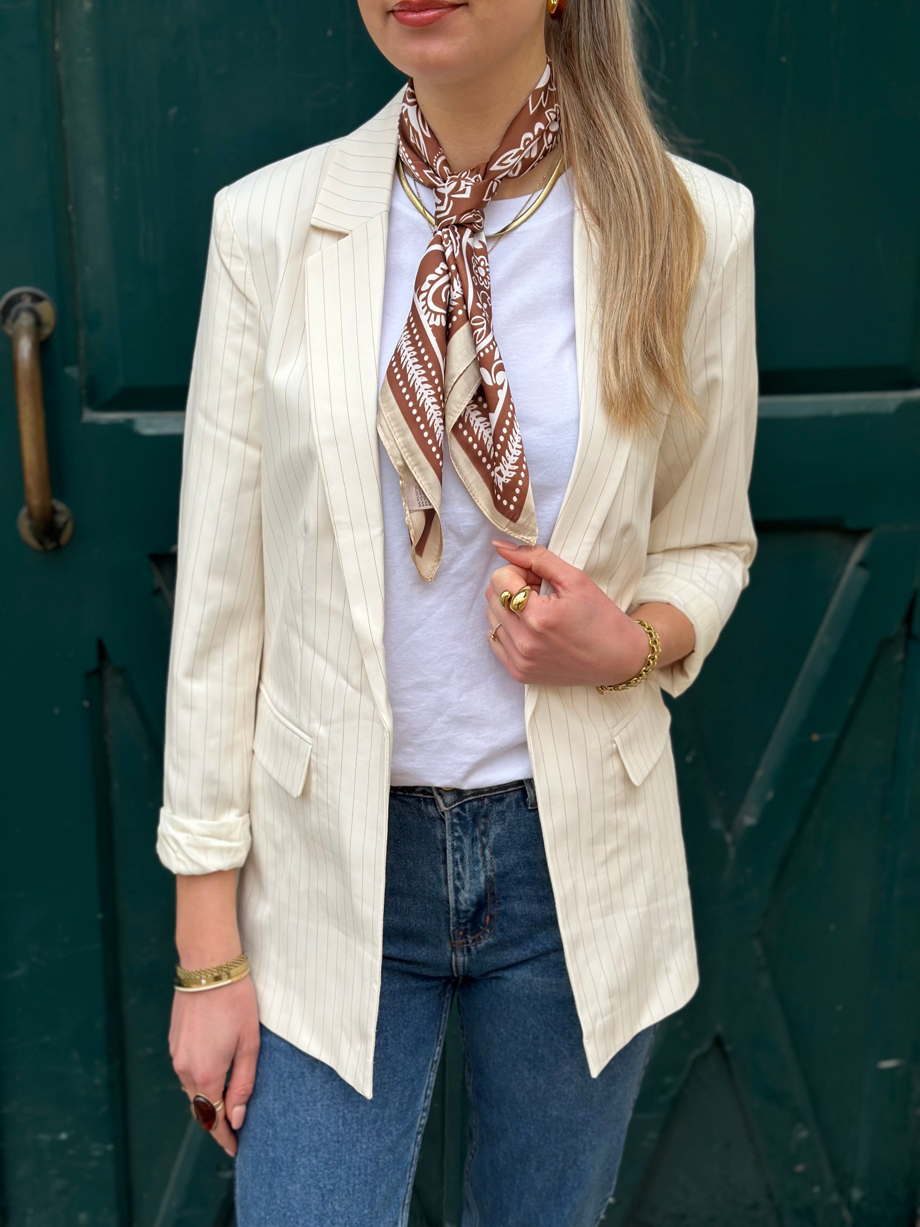 PIECES - BOZZY LS LOOSE STIPED BLAZER - BIRCH/PINSTRIPE