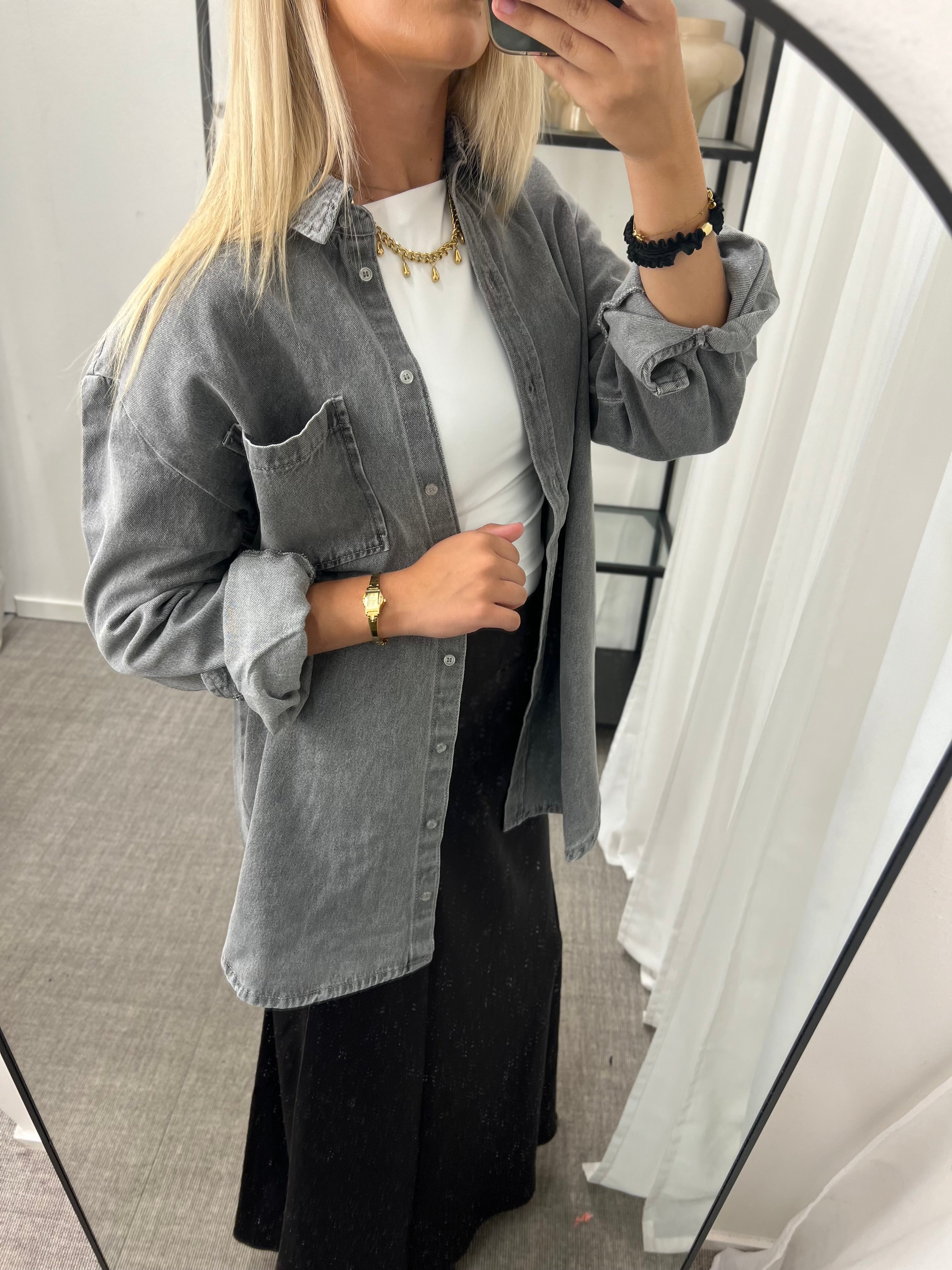PIECES - MAISIE LS DENIM SHIRT - GREY DENIM
