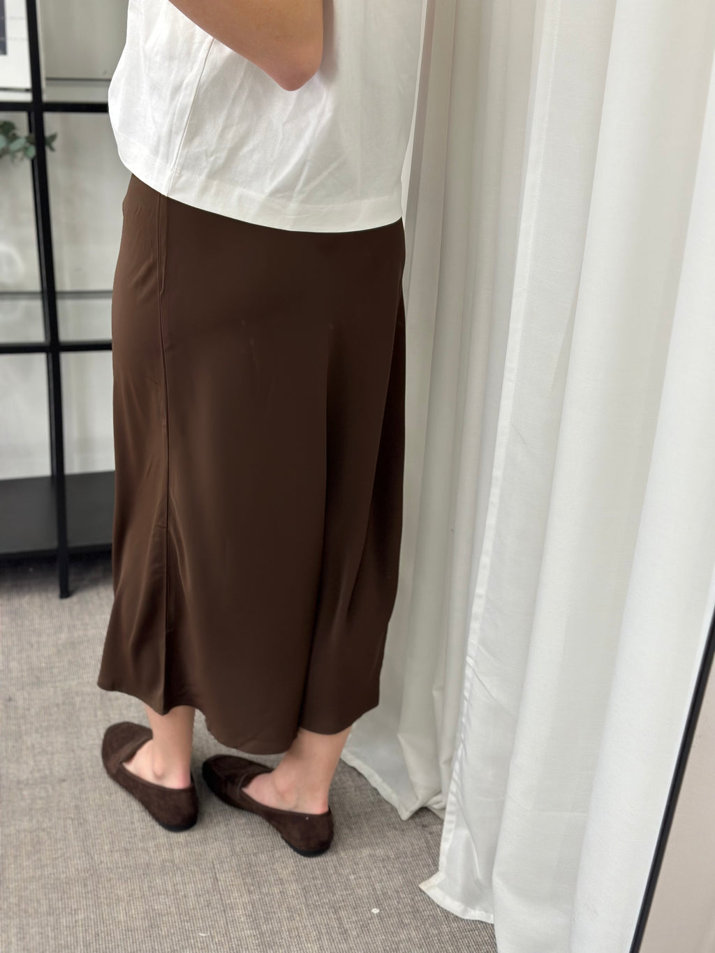 PIECES - FRANAN HW ANKLE SKIRT - HOT FUDGE