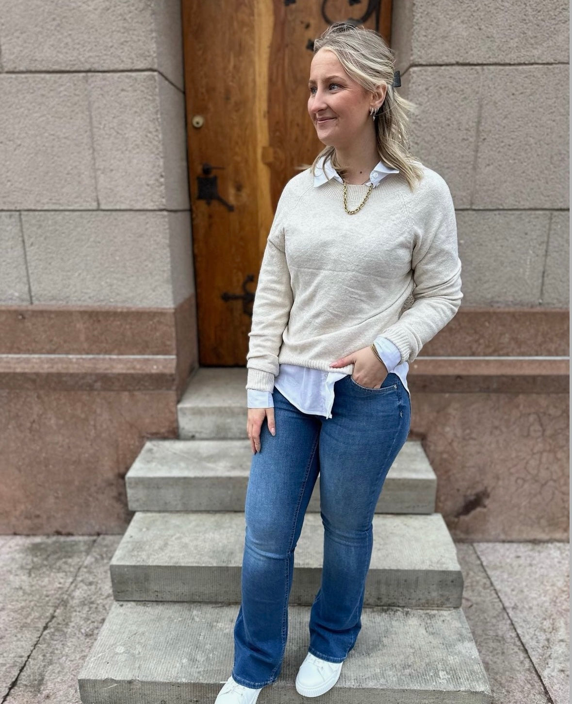 VERO MODA - DOFFY LS O-NECK BLOUSE - BIRCH/MELANGE