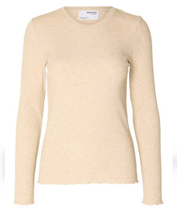 SELECTED FEMME - ANNA LS CREW NECK TEE - OATMEAL