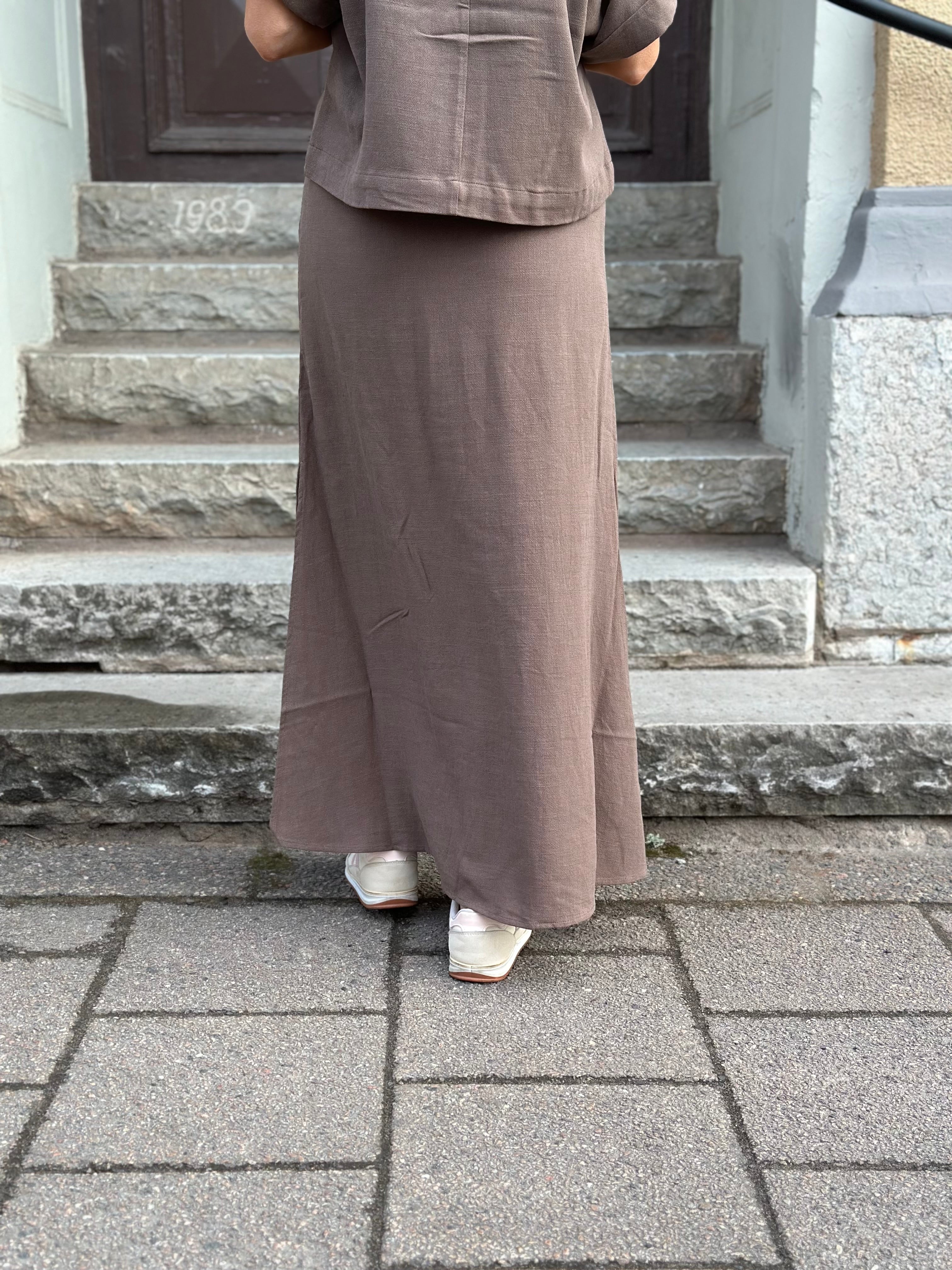 SELECTED FEMME - VIVA HW ANKLE LINEN BLEND SKIRT - CHOCOLATE CHIP