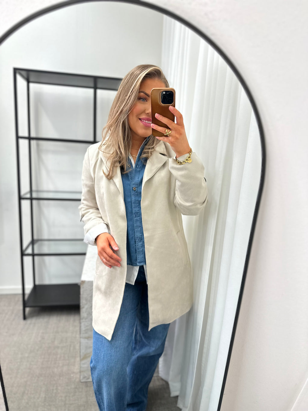 ONLY - JOLINE FAUX SUEDE COAT - PUMICE STONE