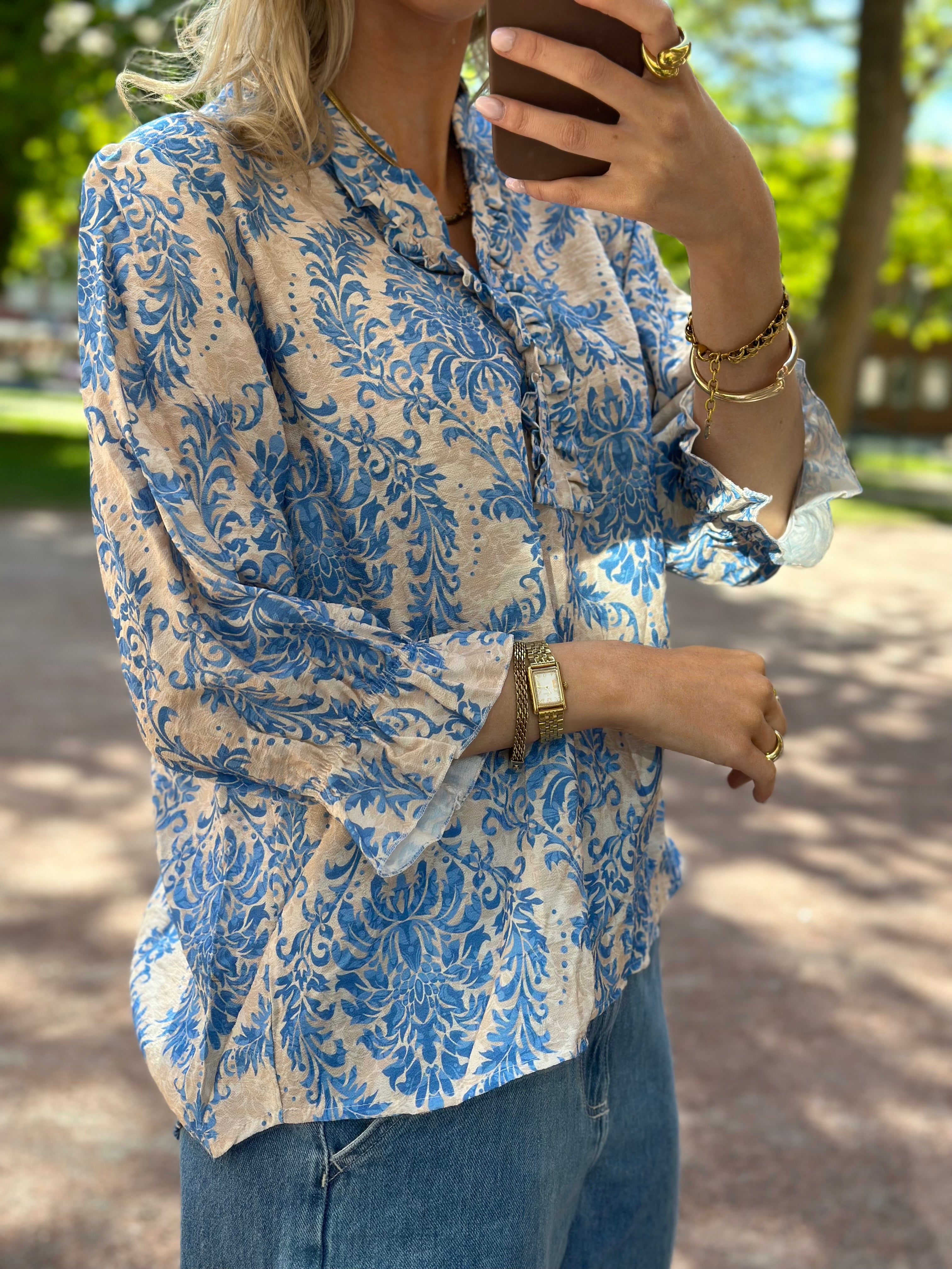 MOONDUST - BELLA FRILL BLUSE MO4059 - OCEAN BLUE