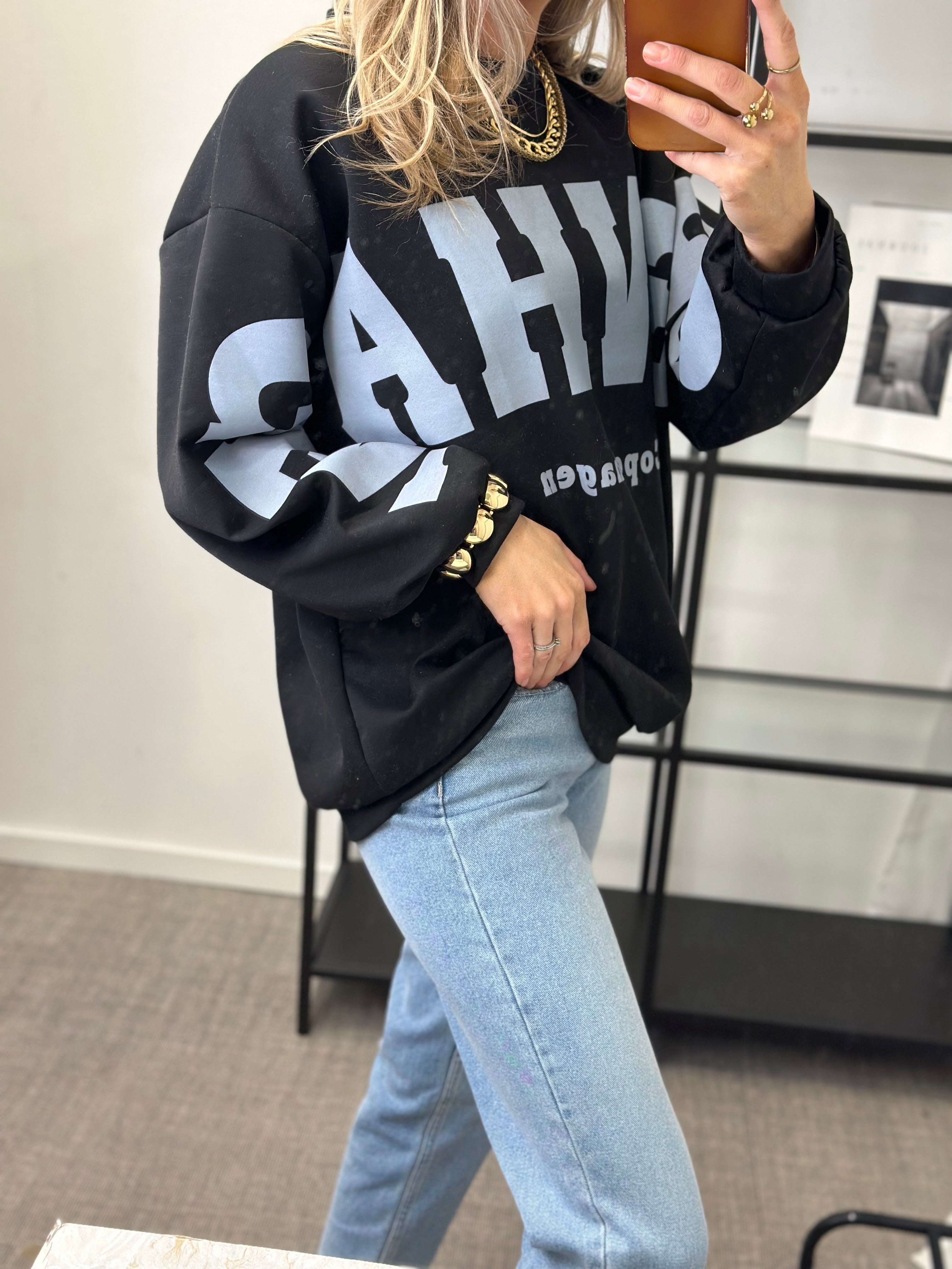 MARTA - HIBISCUS SWEATSHIRT 22659 SVART/BLÅ