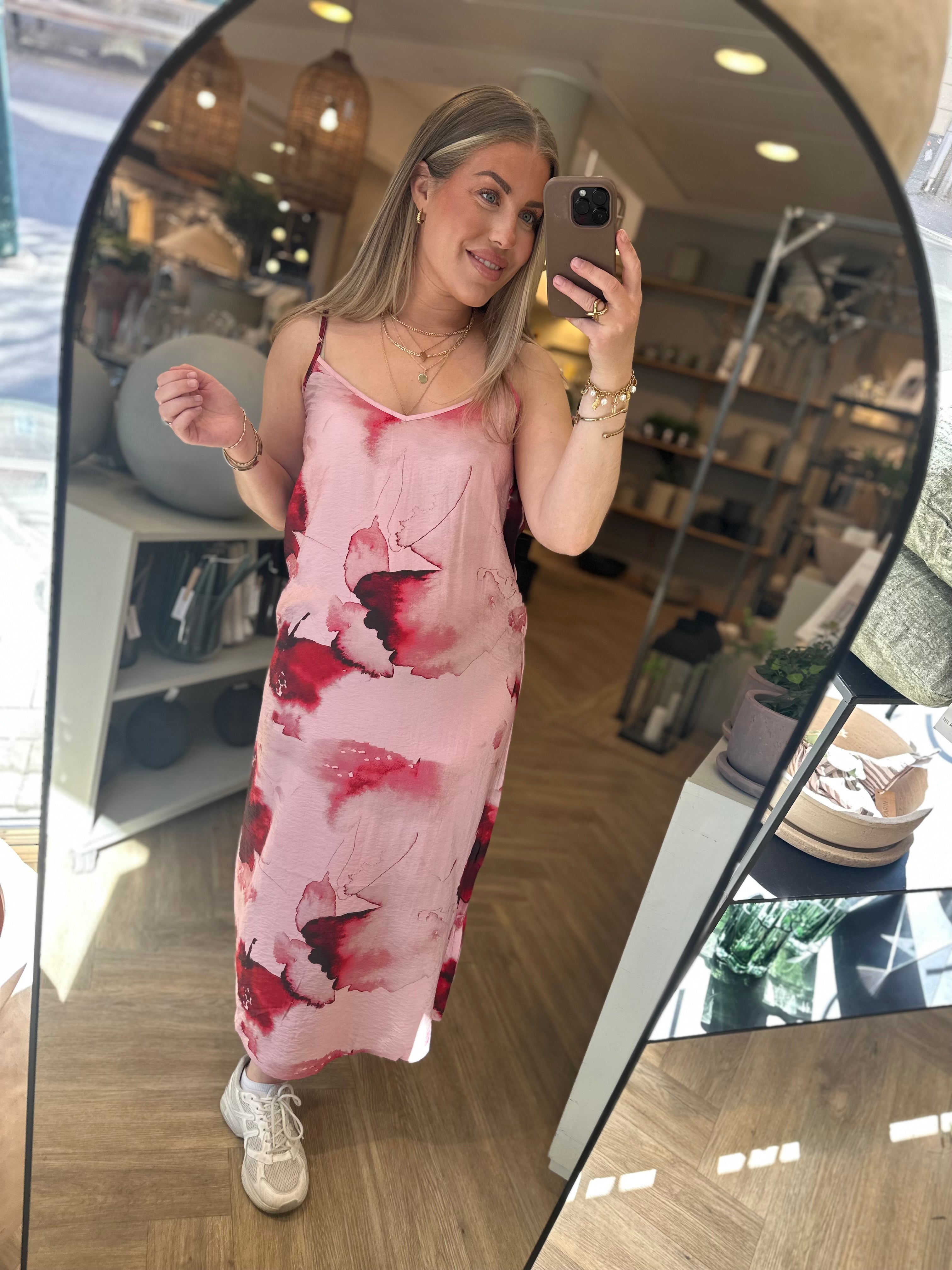 JDY - MAYA S/L MIDI DRESS - ORCHID PINK/HIBISKUS FLOWER