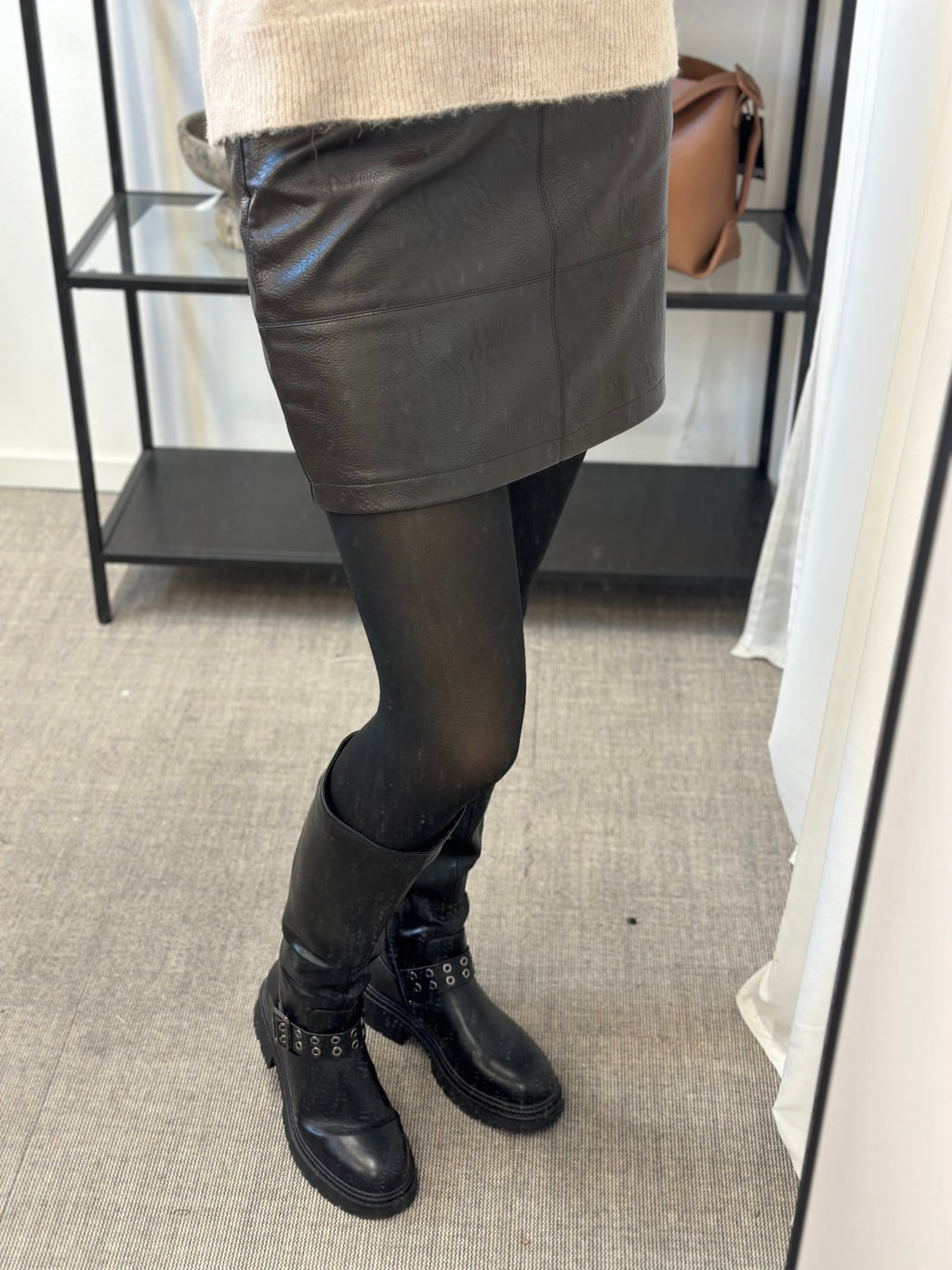 PIECES - SOPHIE FLEECE TIGHTS - BLACK/NUDE FLEECE