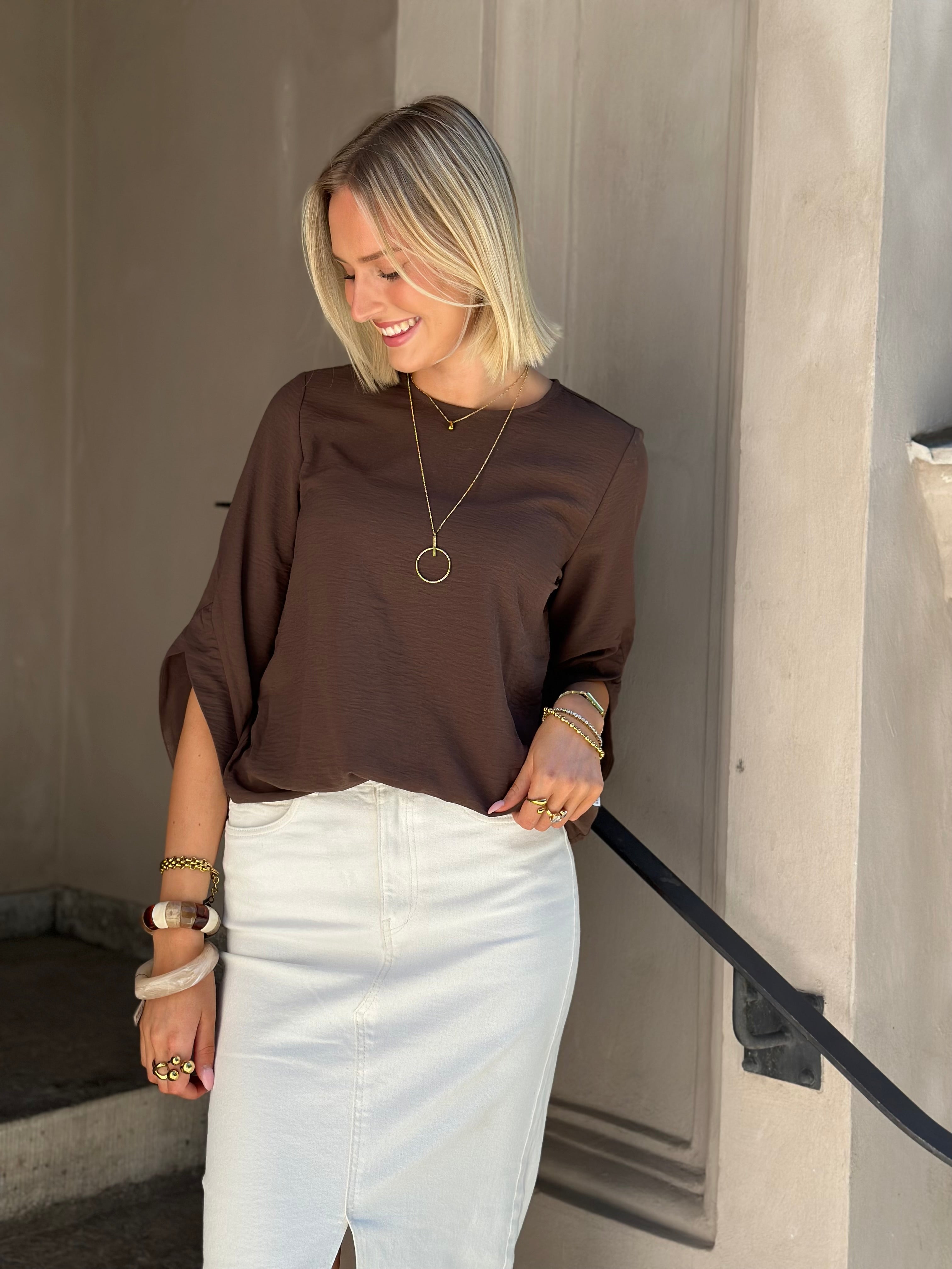 VEROMODA - ALVA 3/4 O-NECK TOP - CHOCOLATE MARTINI