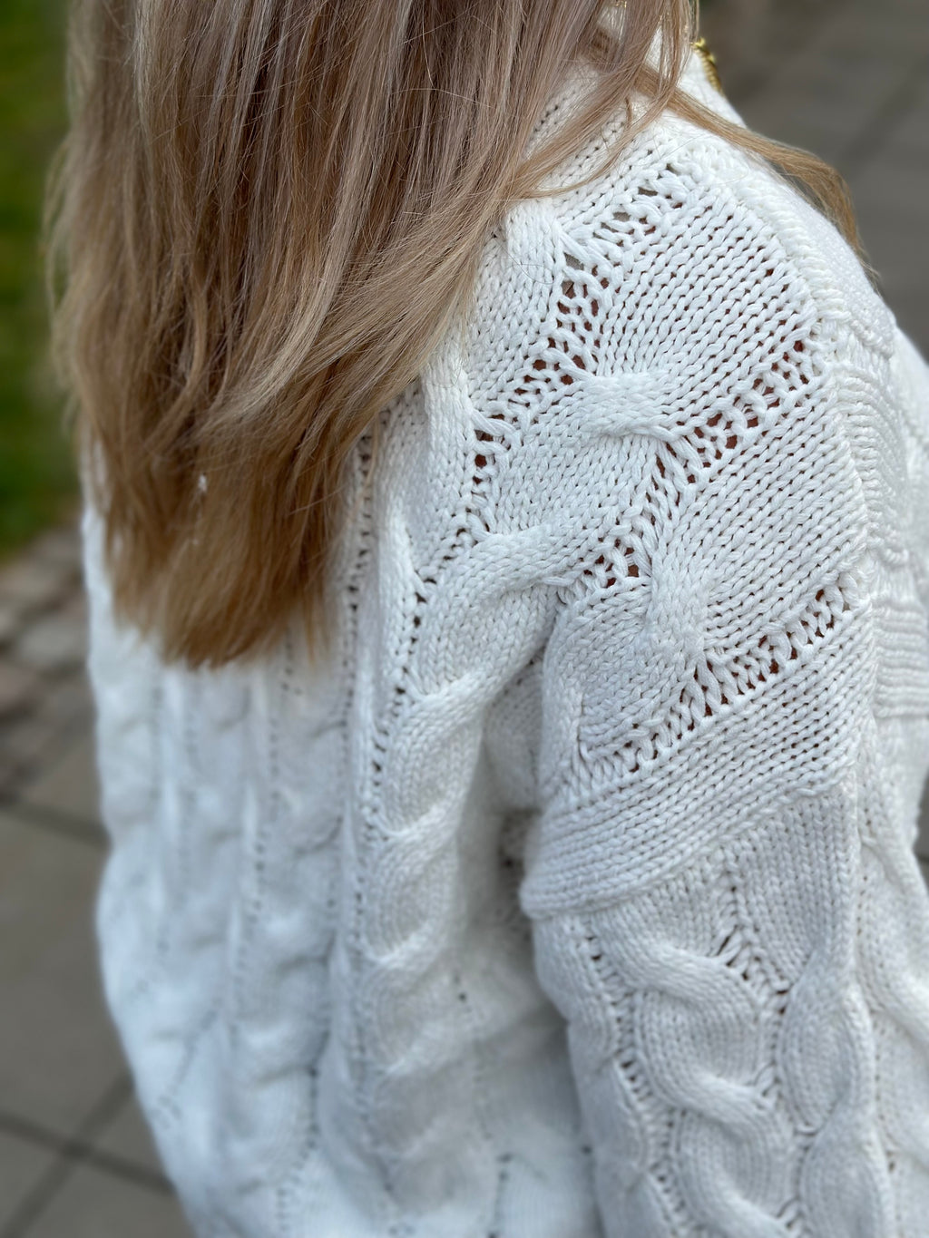 VERO MODA - SVEA THEA LS O-NECK CABLE PULLOVER - SNOW WHITE