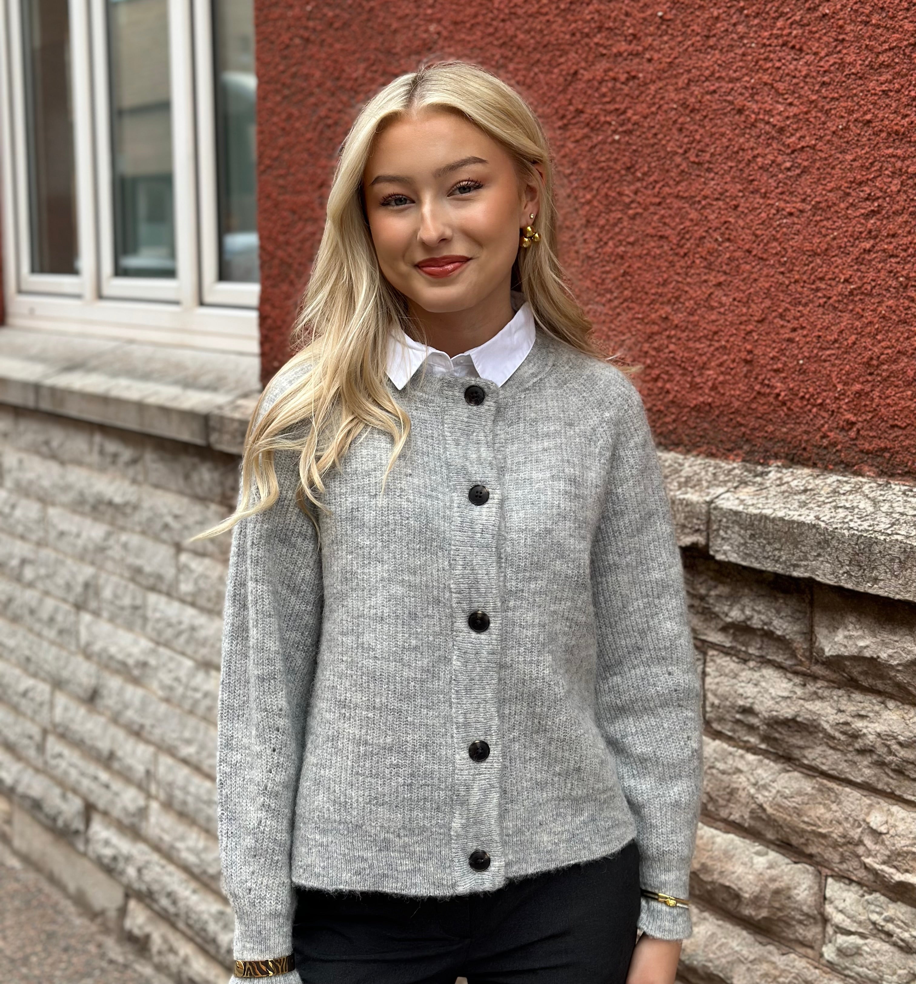 SELECTED FEMME - LULU SHORT CARDIGAN - LIGHT GREY MELANGE