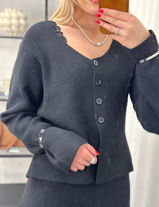 JDY - LEA LIFE L/S BOTTON CARDIGAN - BLACK