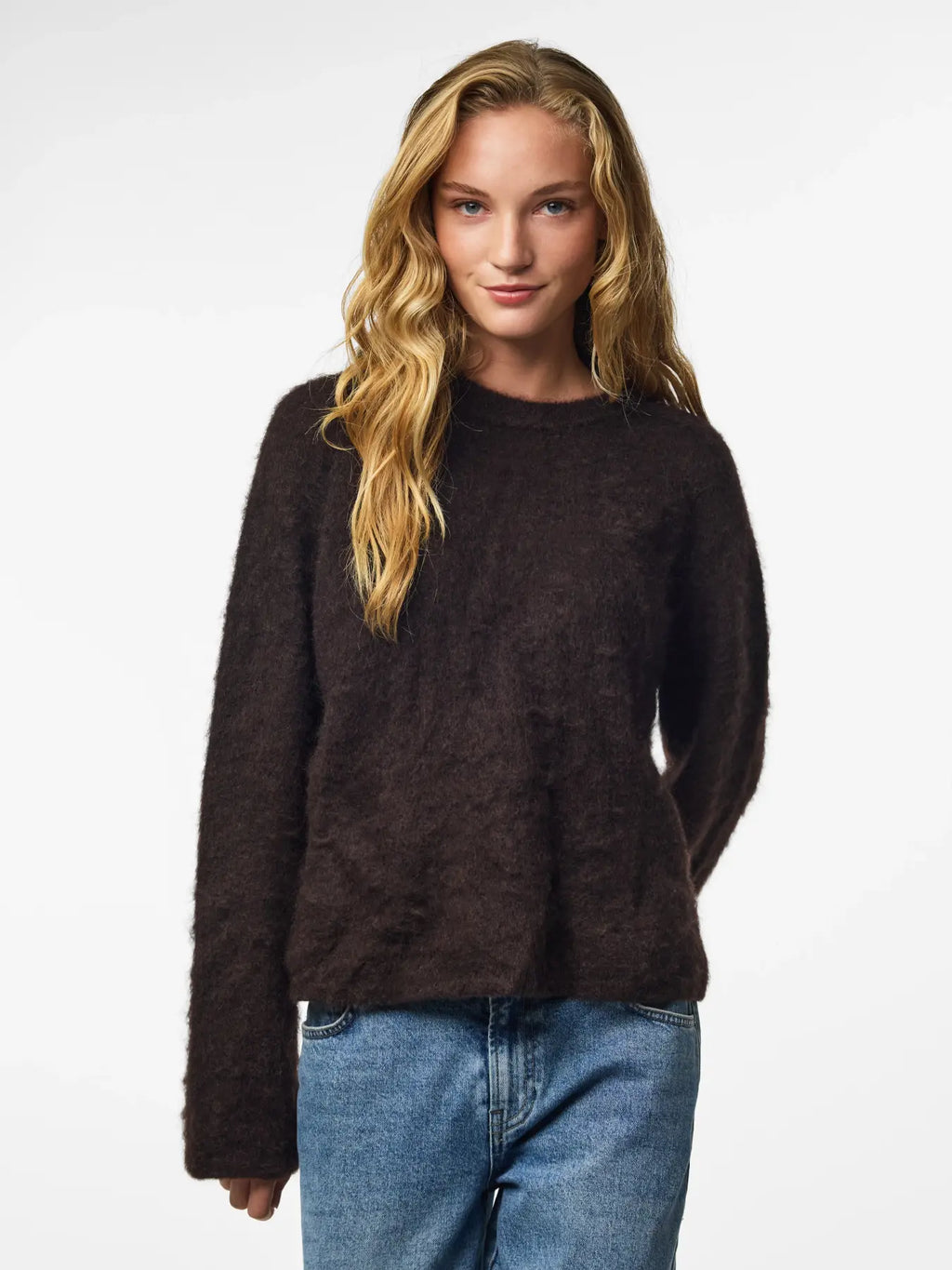 PIECES - MANIKA LS O-NECK KNIT - GANACHE/MELANGE