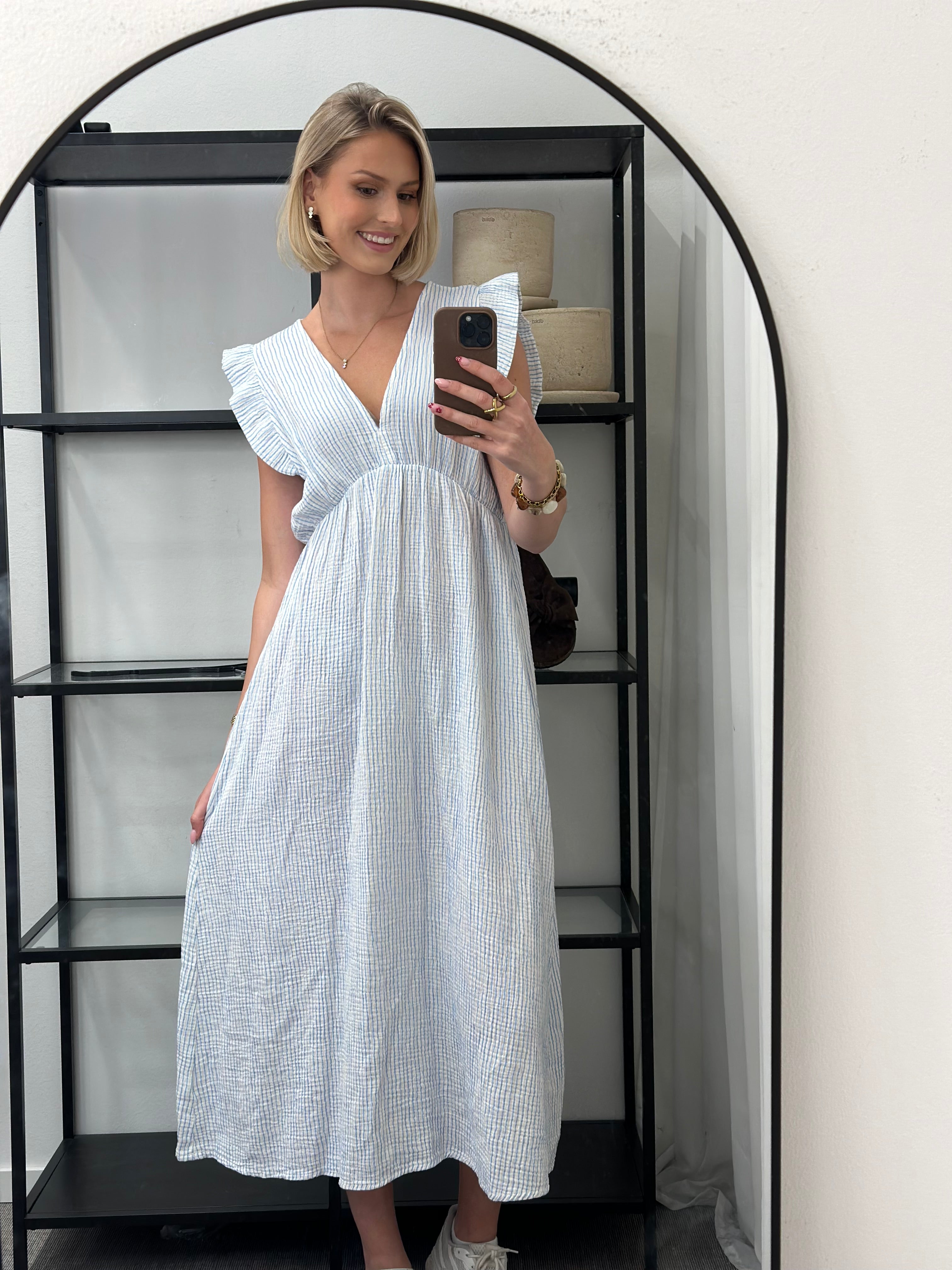 JÖRLEVIK - STRIPE DRESS - WHITE/BLUE