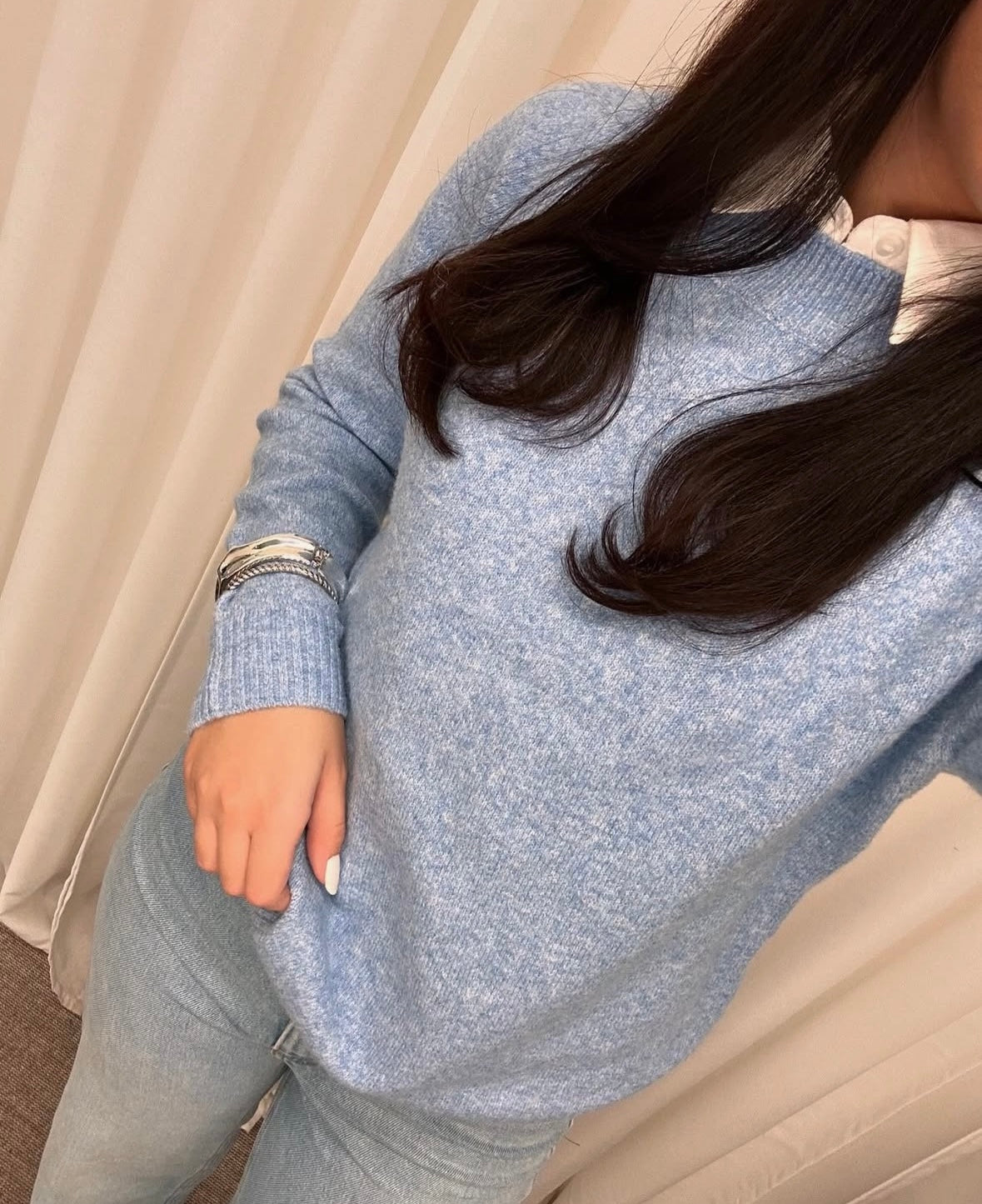 VEROMODA - DOFFY LS O-NECK BLOUSE - BLÅ