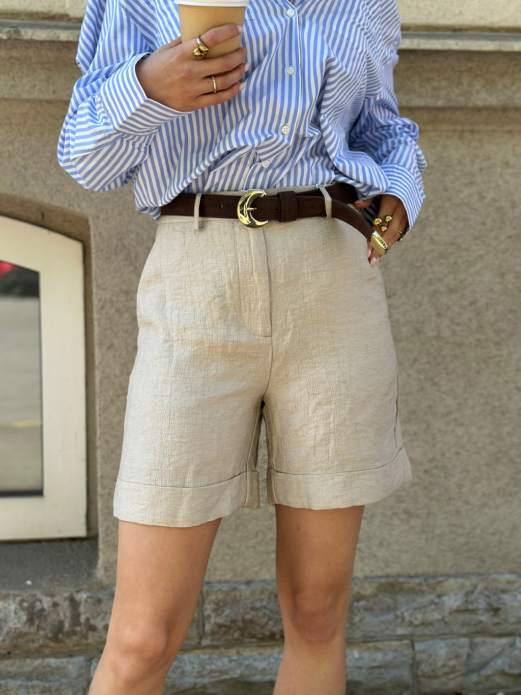 PIECES - GERRY HW SHORTS - SILVER LINING
