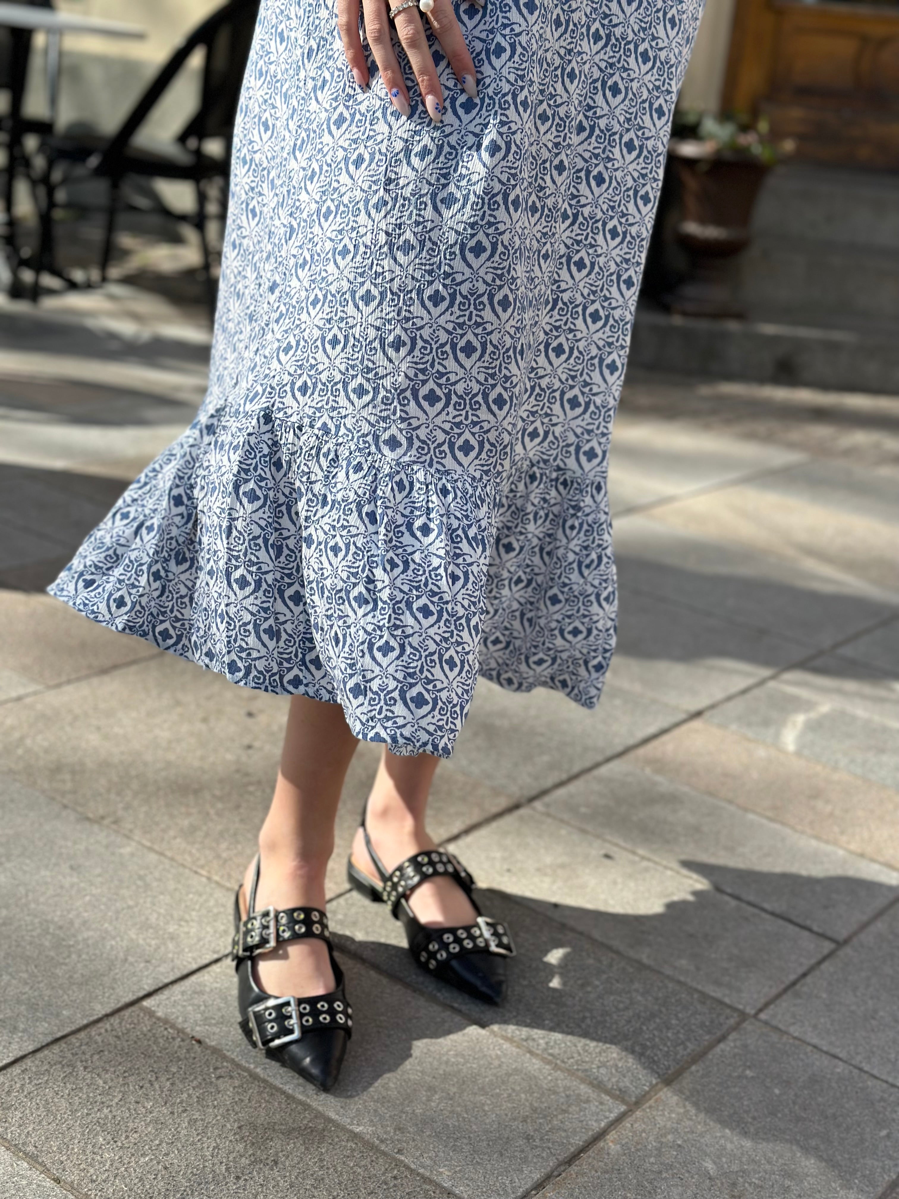 ONLY - CHIANTI S/S LONG DRESS - CLOUD DANCER/SMITH BLUE