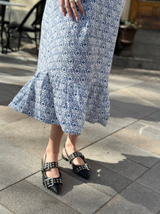 ONLY - CHIANTI S/S LONG DRESS - CLOUD DANCER/SMITH BLUE