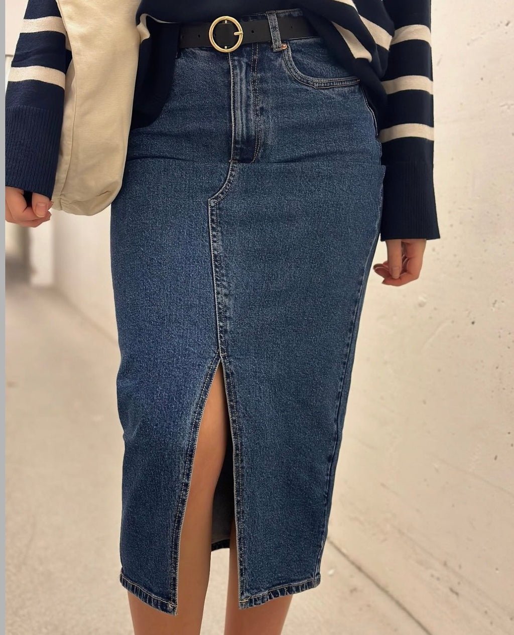 VERO MODA - VERI HR CALF DENIM SKIRT - MEDIUM BLUE DENIM