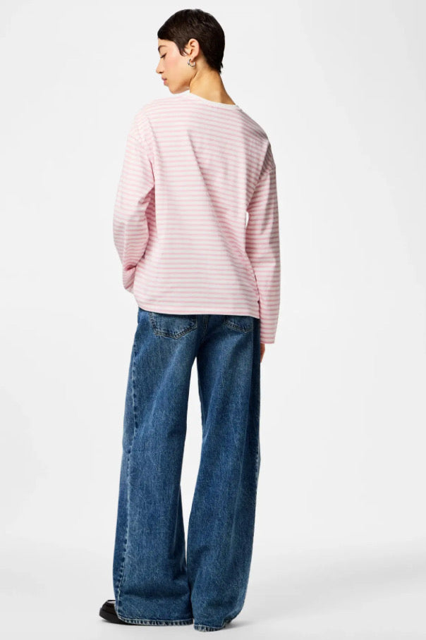 PIECES - SADIE LS TOP - BRIGHT WHITE/ROSEATE SPOONBILL