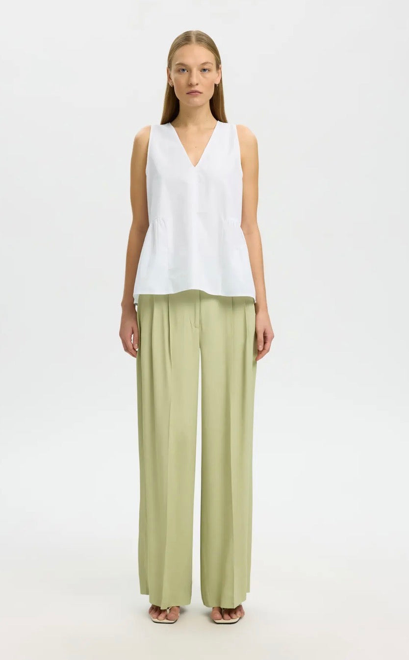 SELECTED FEMME - BLAIR SL V-NECK PEPLUM TOP - BRIGHT WHITE