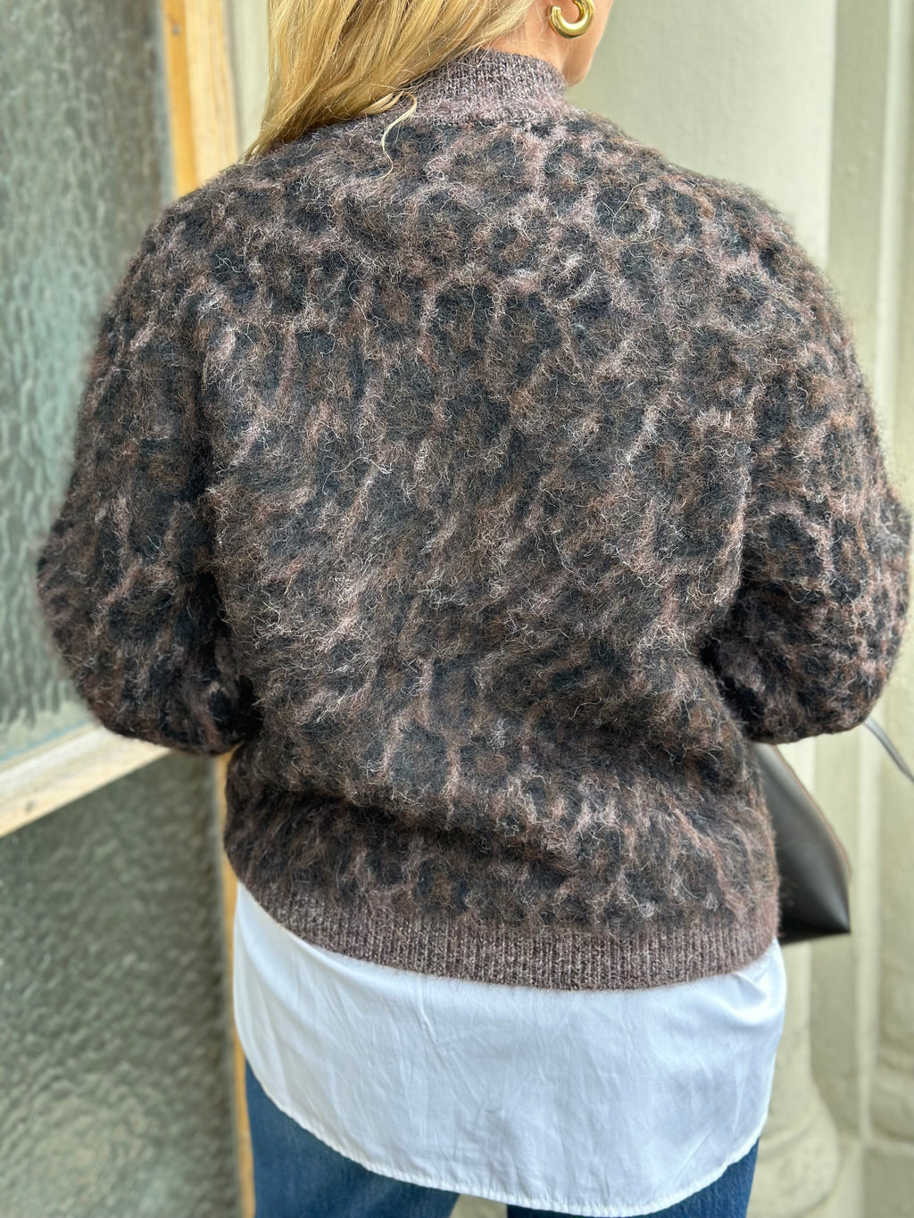 PIECES - ELINA LS HIGH NECK KNIT - HOT FUDGE/ LEOPARD